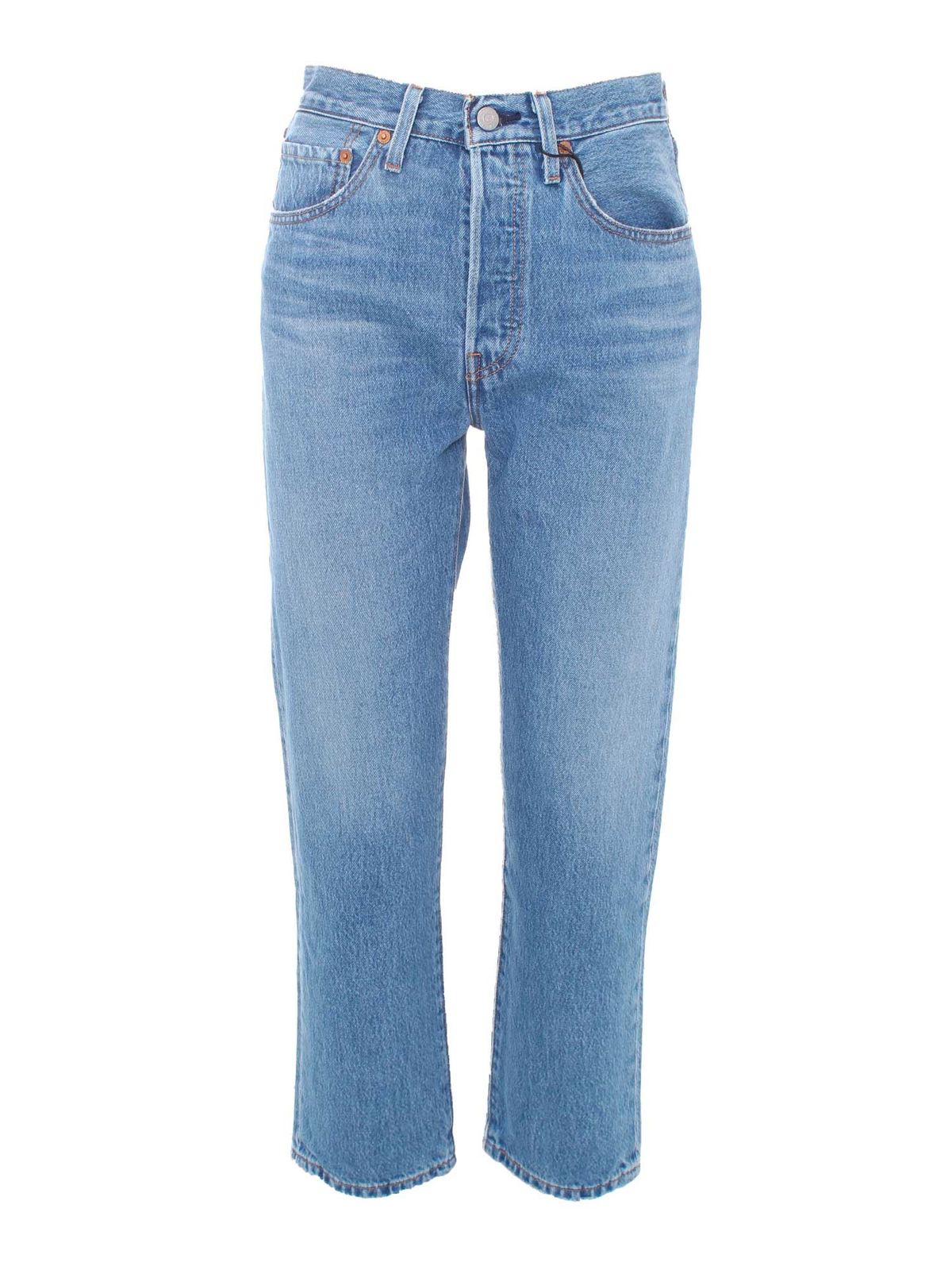 LEVI'S 501 CROPPED JEANS IN MEDIUM BLUE