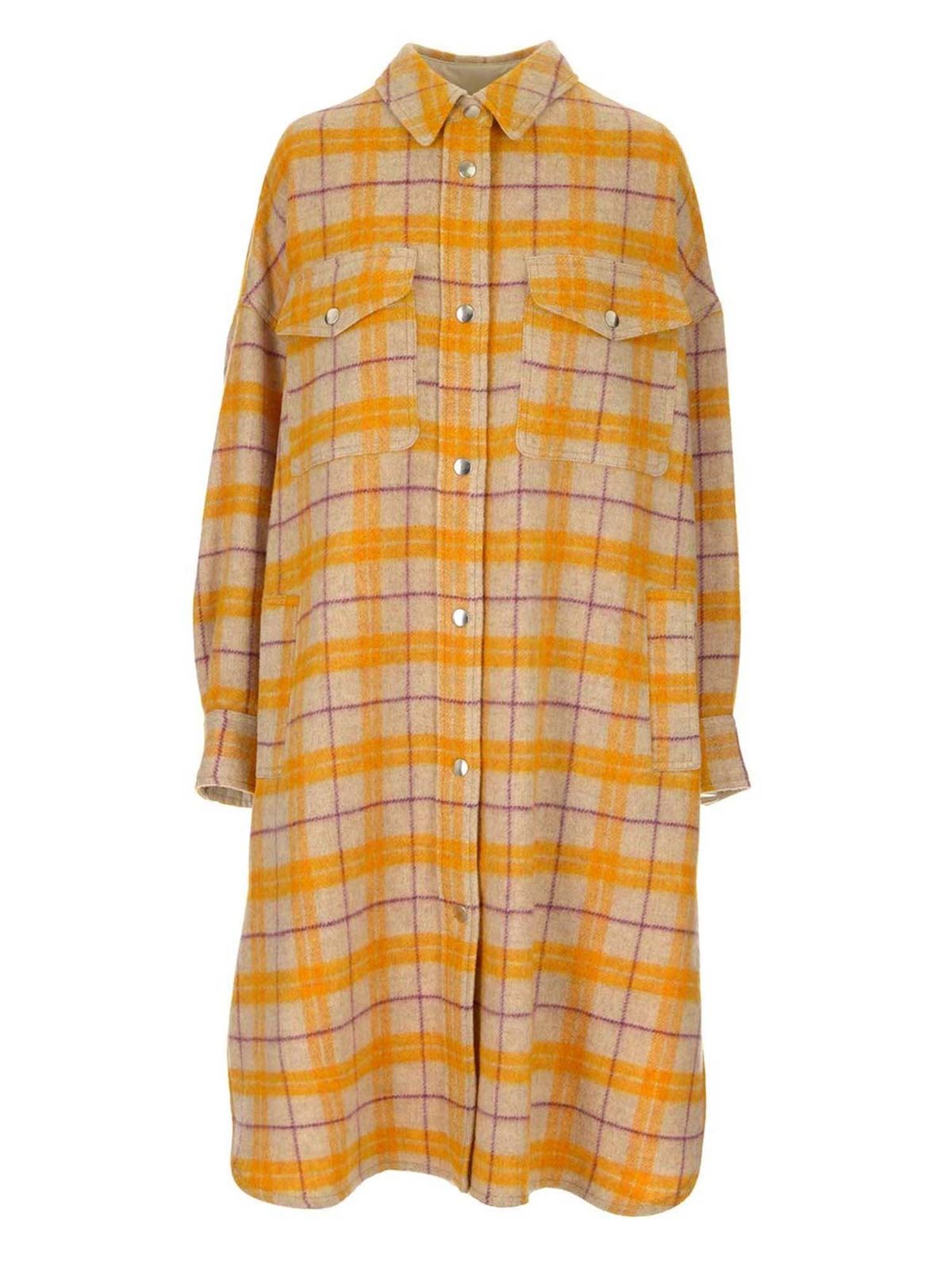 Isabel marant etoile - Fontia checked coat in yellow - knee length ...