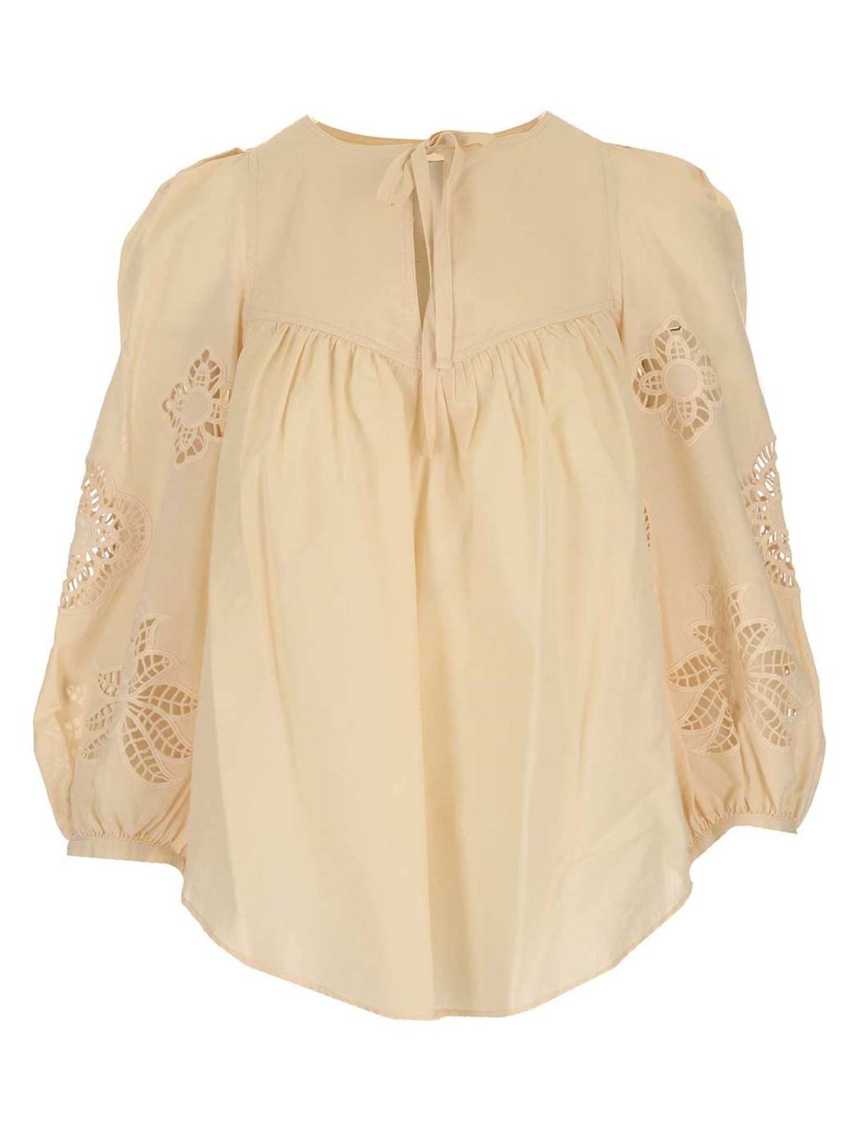 See by Chloé - Guipure blouse in Macadamia Brown color - blouses ...