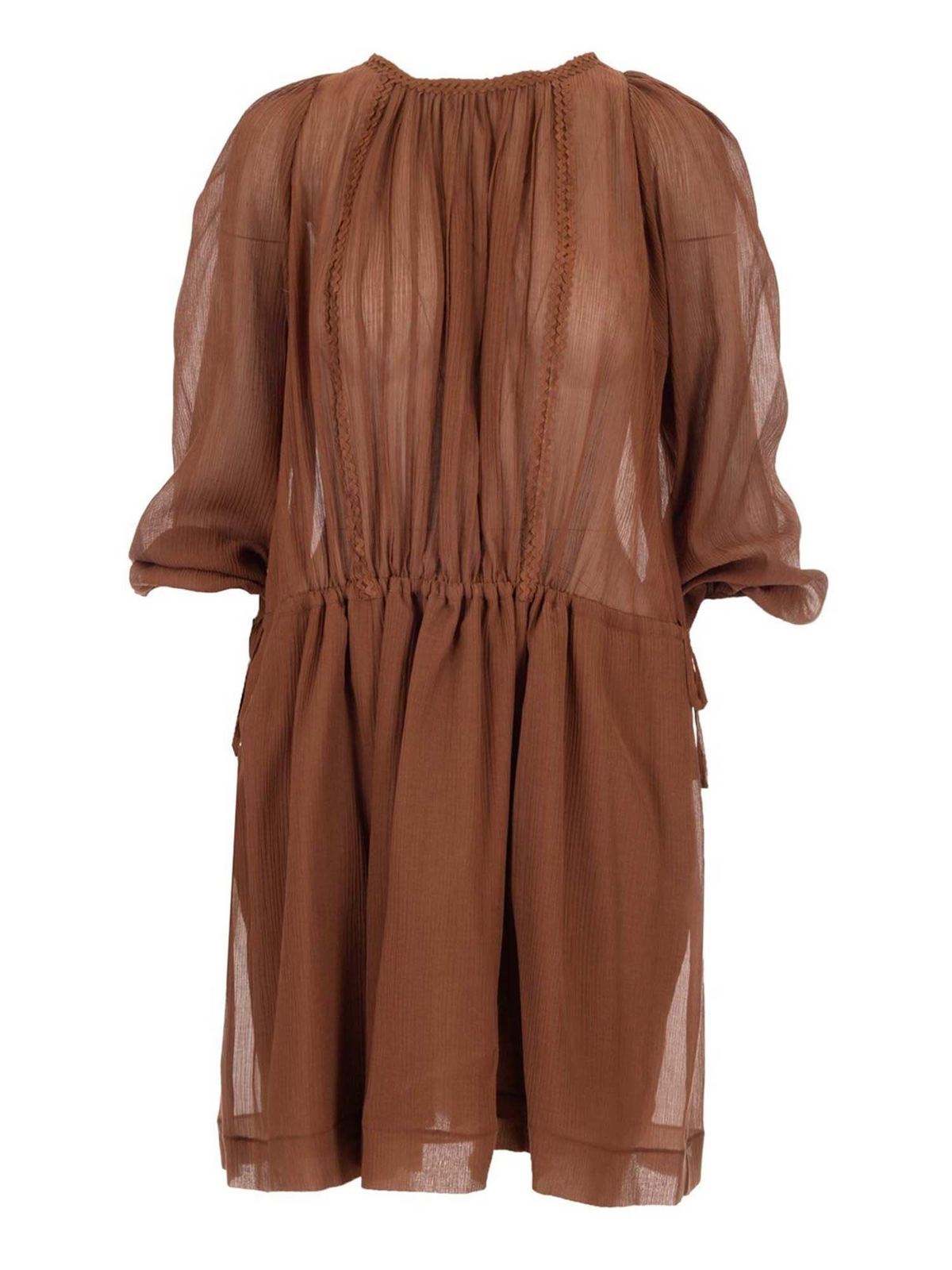 SEE BY CHLOÉ PINTUCK DRESS IN BROWN