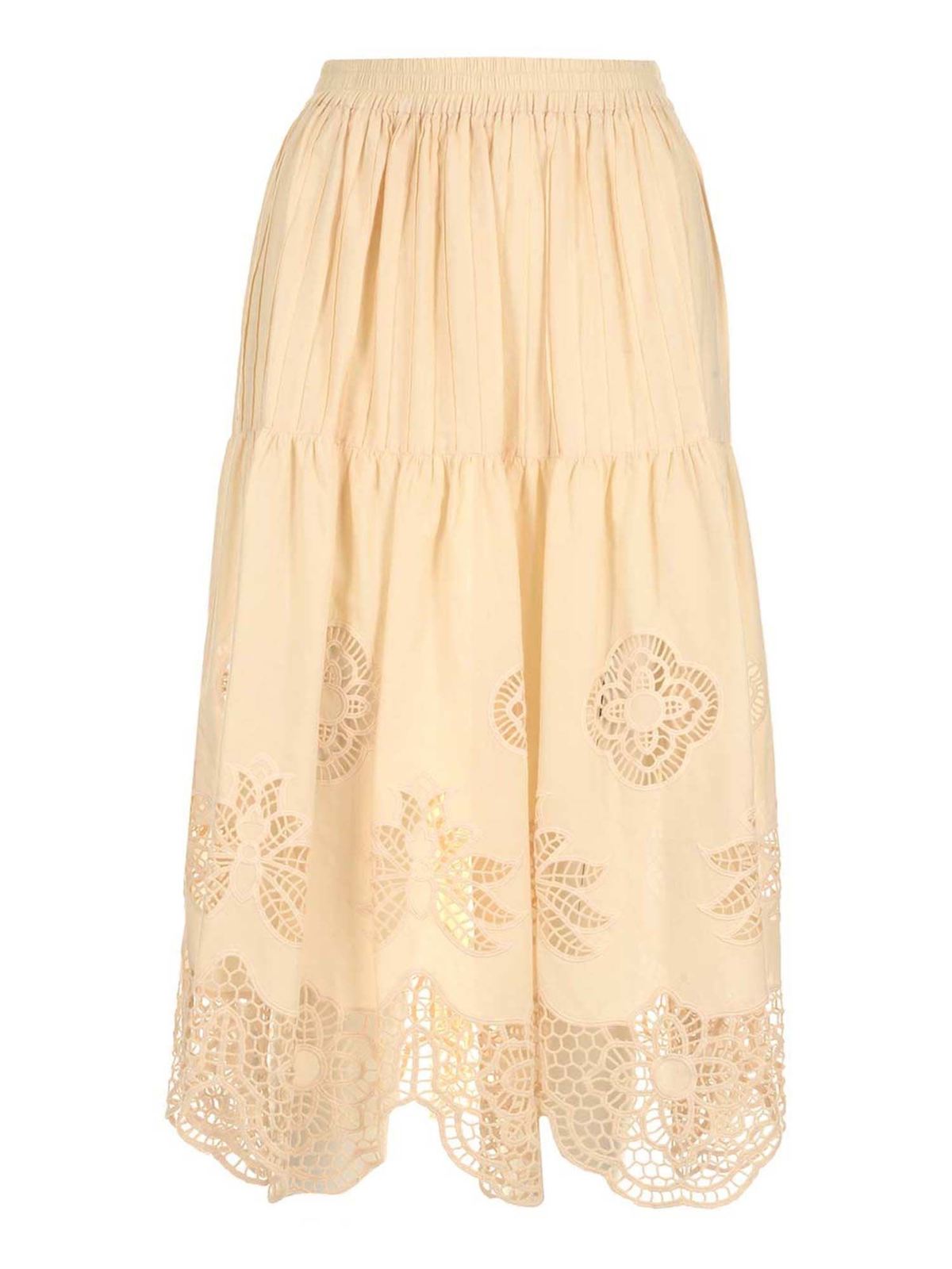 See By Chloé Flared Skirt In Macadamia Brown Color In Cream