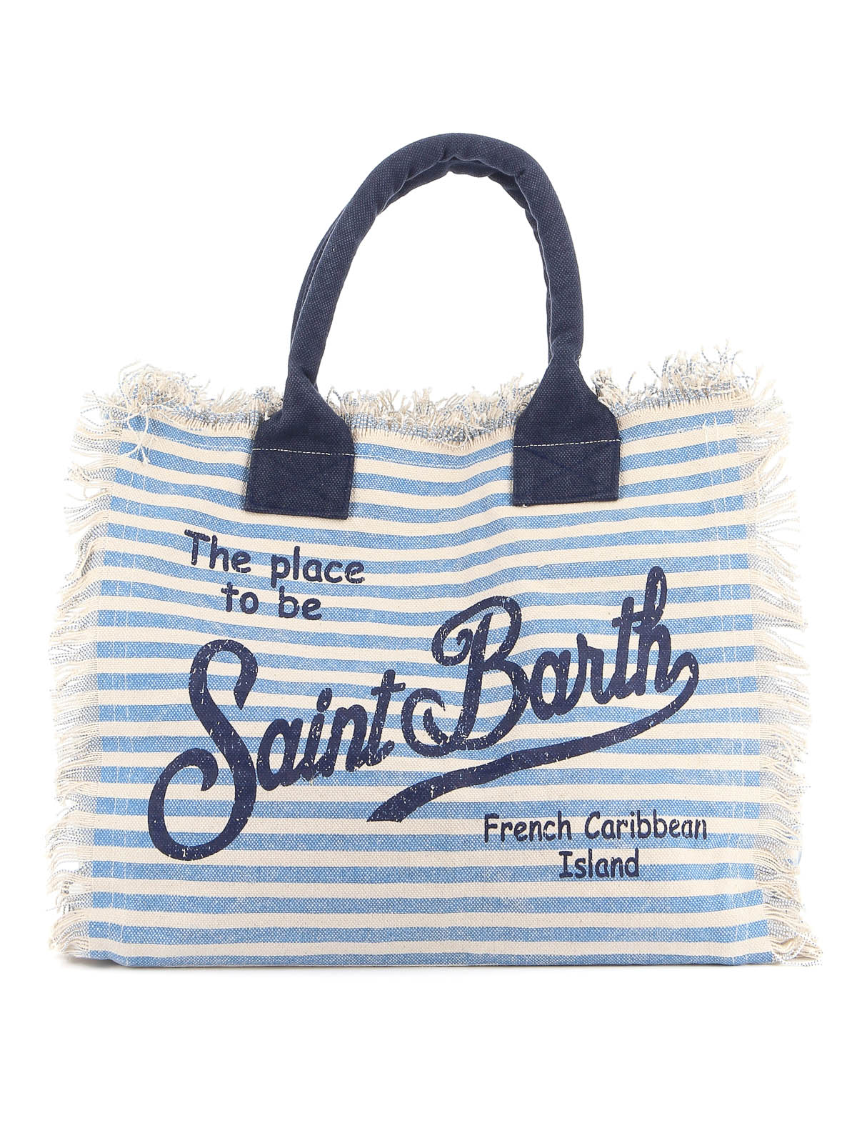 Mc2 Saint Barth Vanity Striped Cotton Beach Bag In Blue