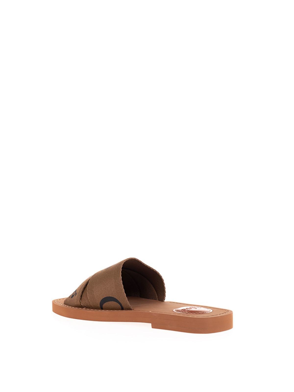 Sandals Chloe' - Woody canvas flat mules in Grove Brown - CHC19U1880820F