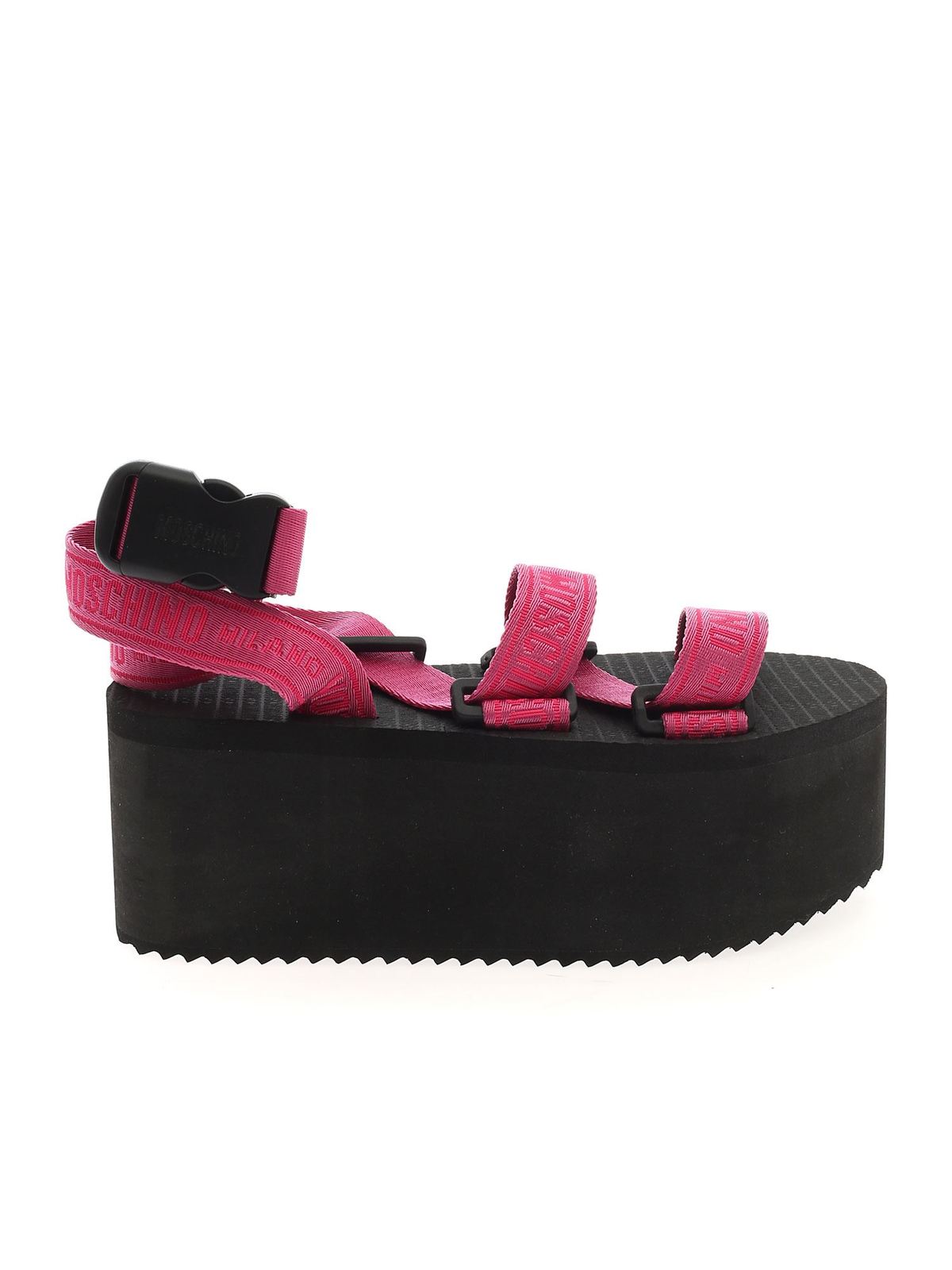 moschino logo tape wedge sandals