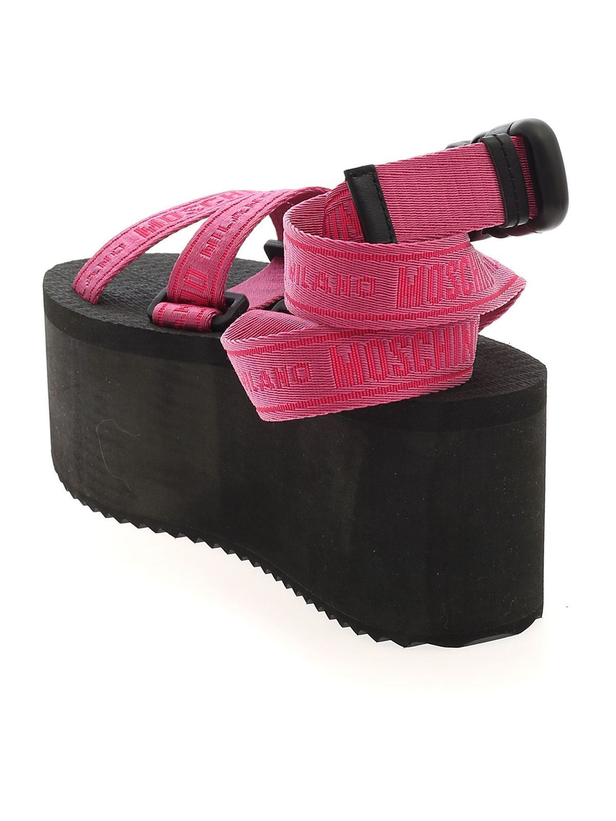 moschino logo tape wedge sandals
