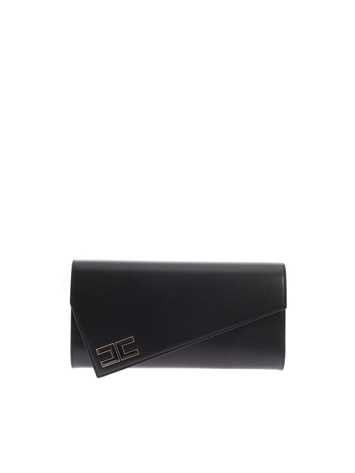 ELISABETTA FRANCHI LOGO CLUTCH BAG IN BLACK