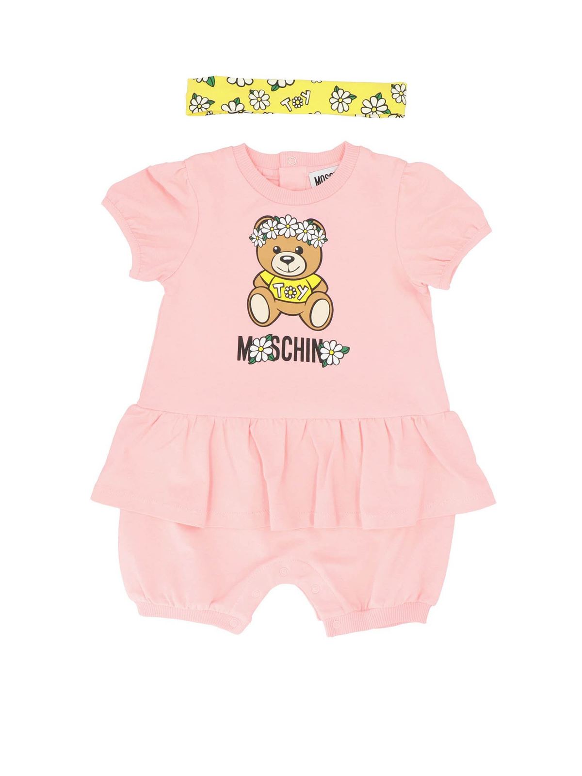 Moschino Kids' Teddy Print Romper Suit In Pink