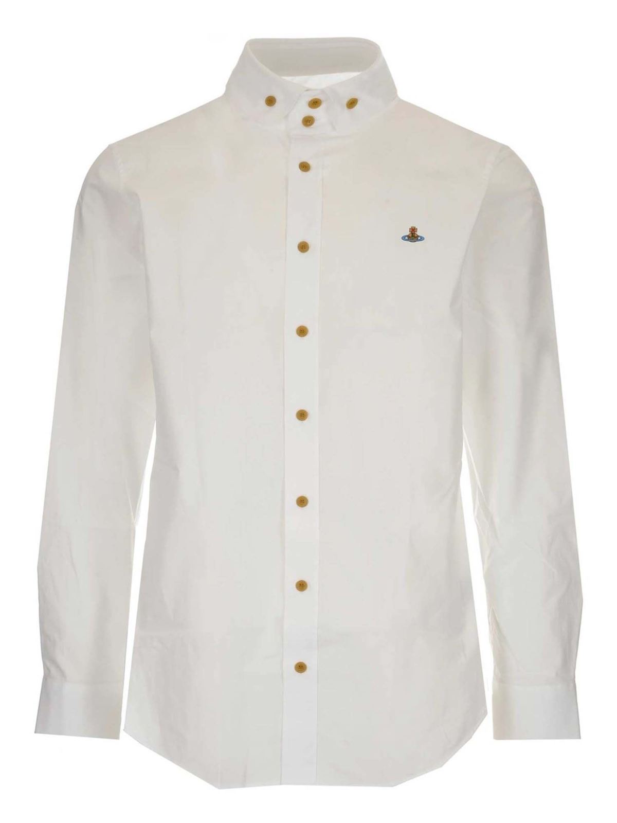 VIVIENNE WESTWOOD ORB LOGO EMBROIDERY SHIRT IN WHITE