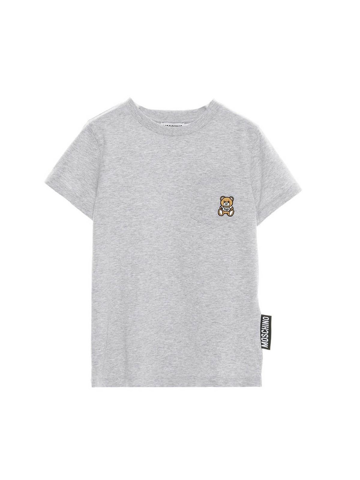 MOSCHINO BRANDED POCKET T-SHIRT IN GREY