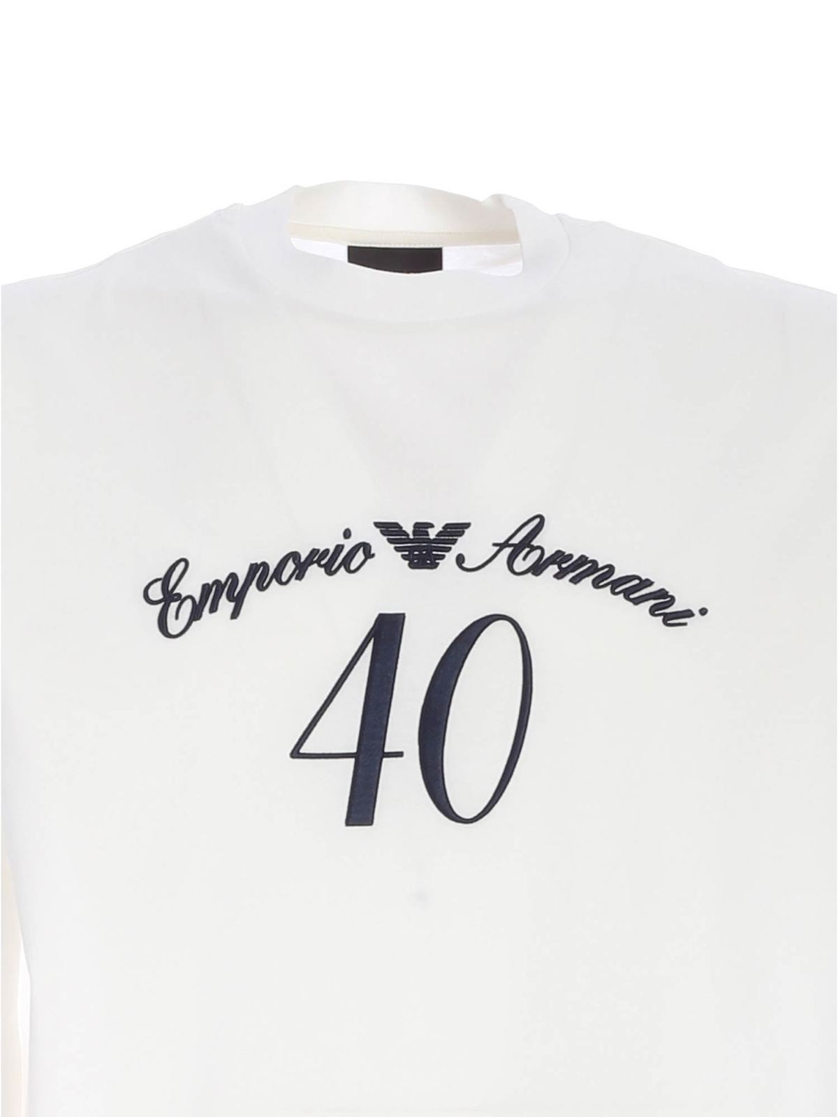 T-shirts Emporio Armani - Logo embroidery T-shirt in white - 3K1TF21JTUZ0101