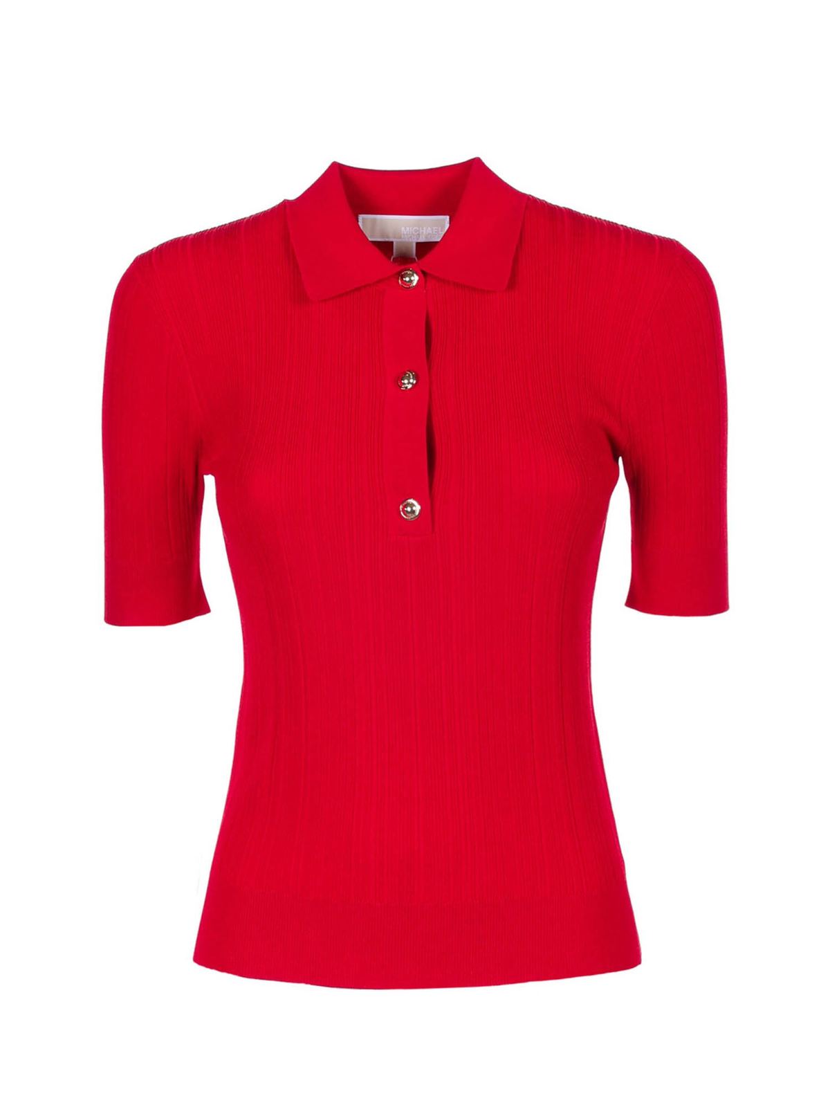 Michael Kors Ribbed Polo Shirt In Crimson Color In Red