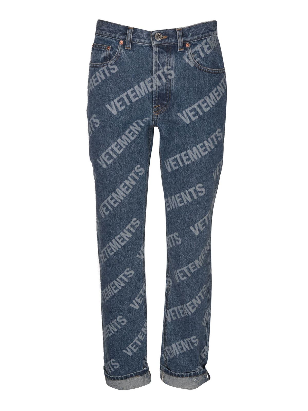 Straight leg jeans Vetements - All-over logo jeans in blue ...