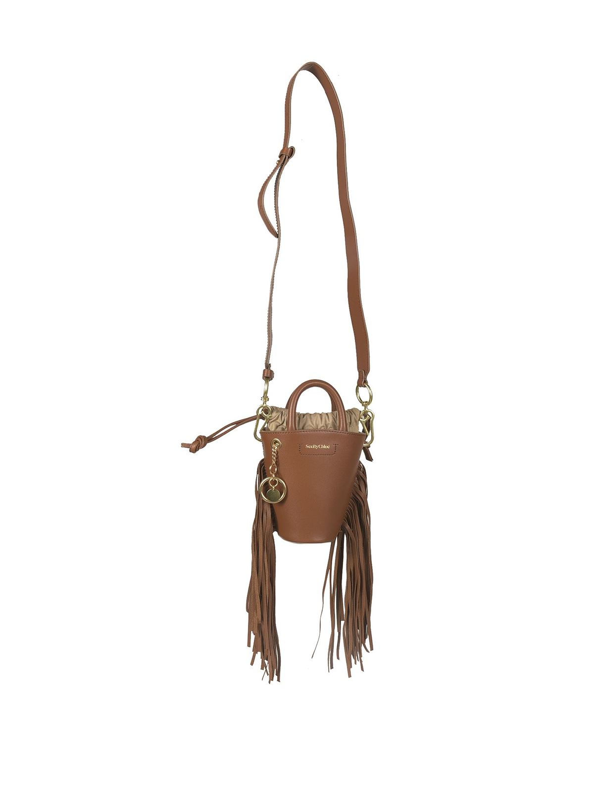 SEE BY CHLOÉ FRINGED MINI CECILYA BAG IN CARAMELLO colour
