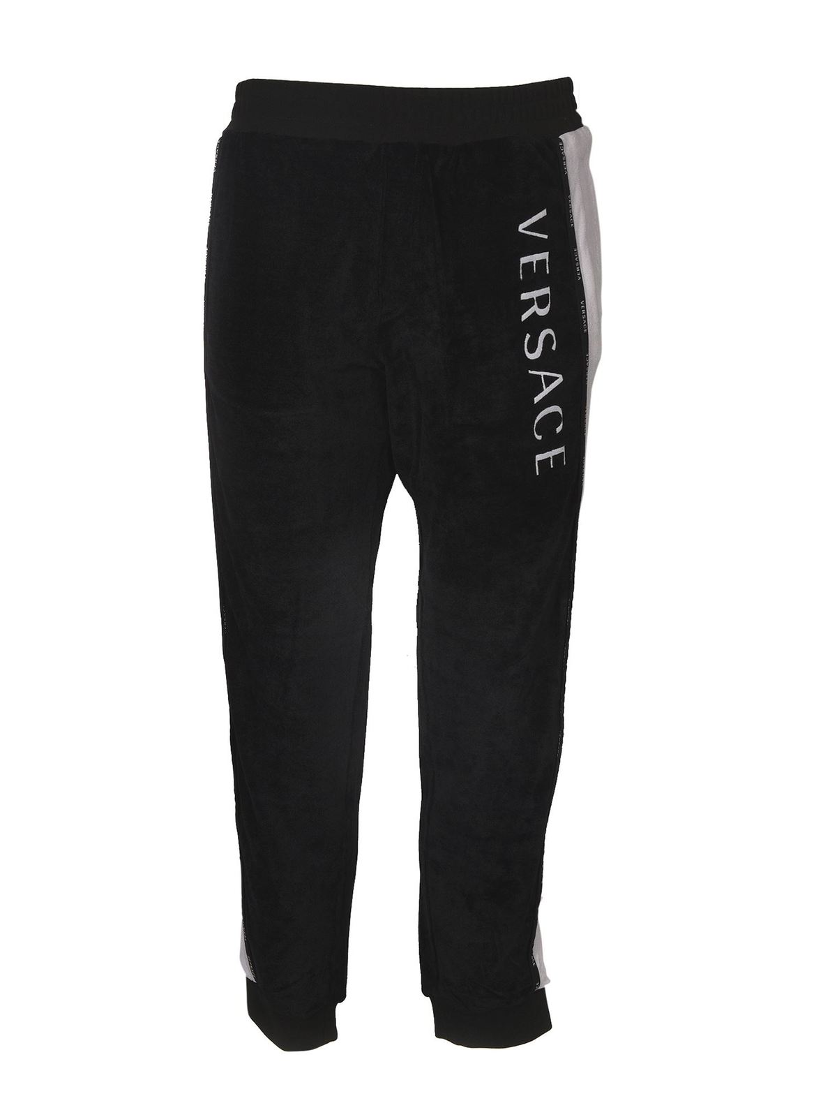 Versace Lettering Logo Print Pants In Black