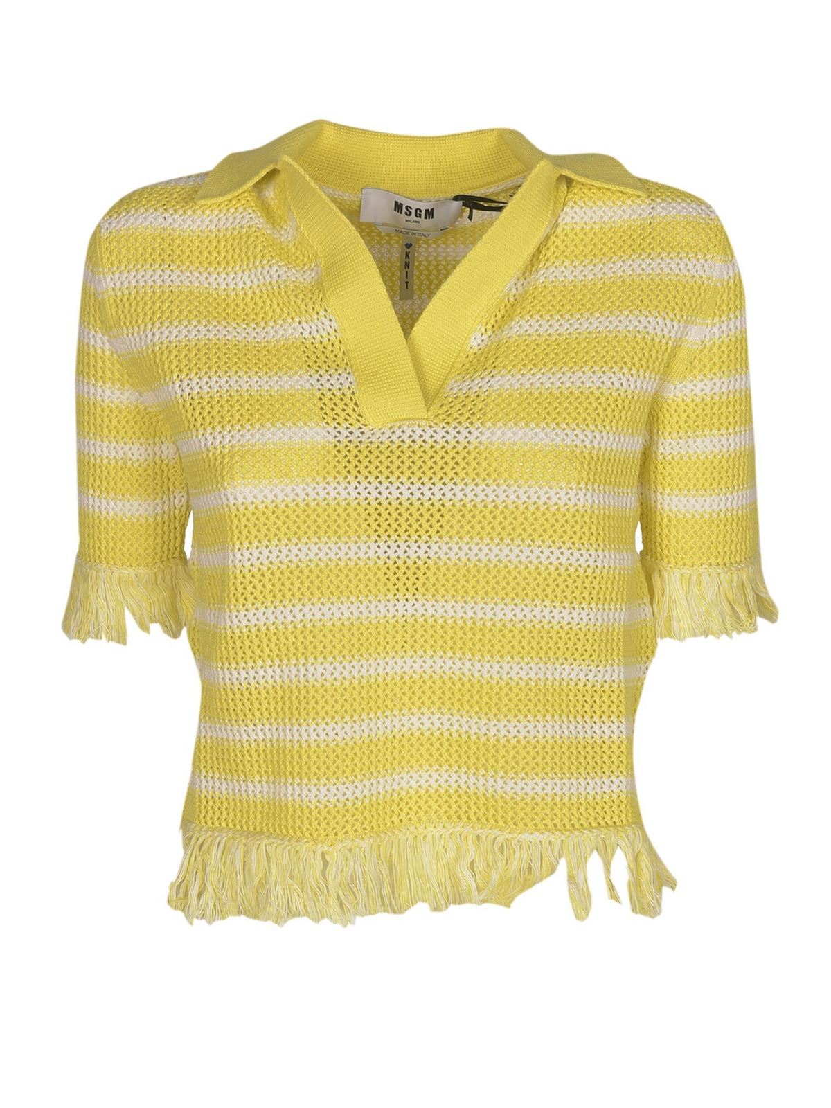 MSGM FRINGED SWEATER IN YELLOW