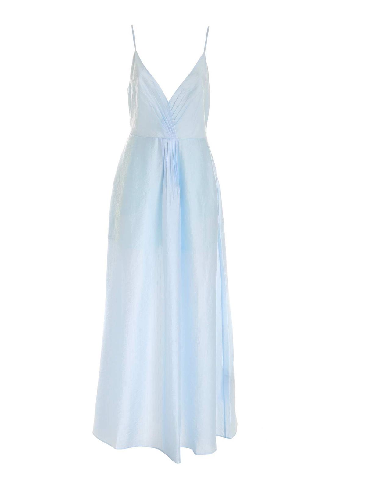 Emporio Armani Clothing PLEATS LONG DRESS IN LIGHT BLUE