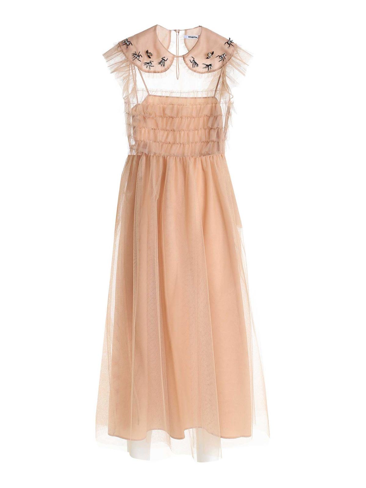VIVETTA JEWEL EMBROIDERY TULLE DRESS IN NUDE COLOR