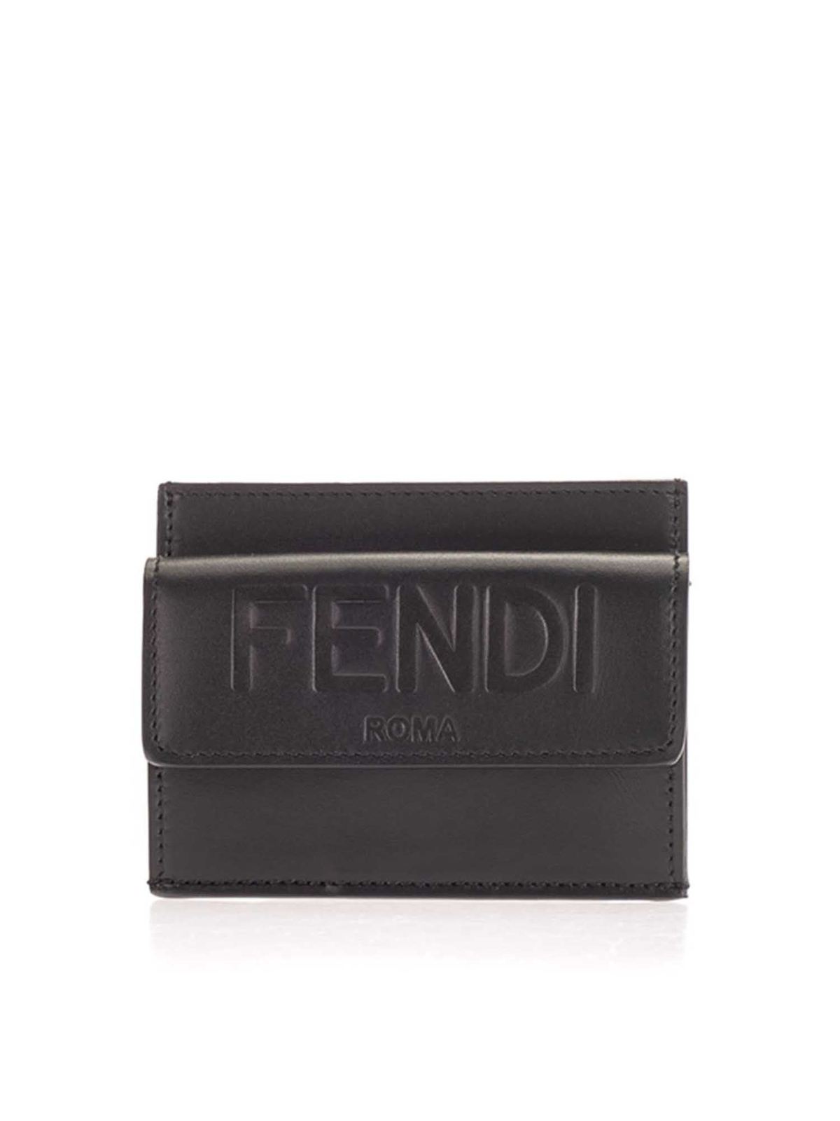 FENDI LOGO CARD HOLDER IN BLACK