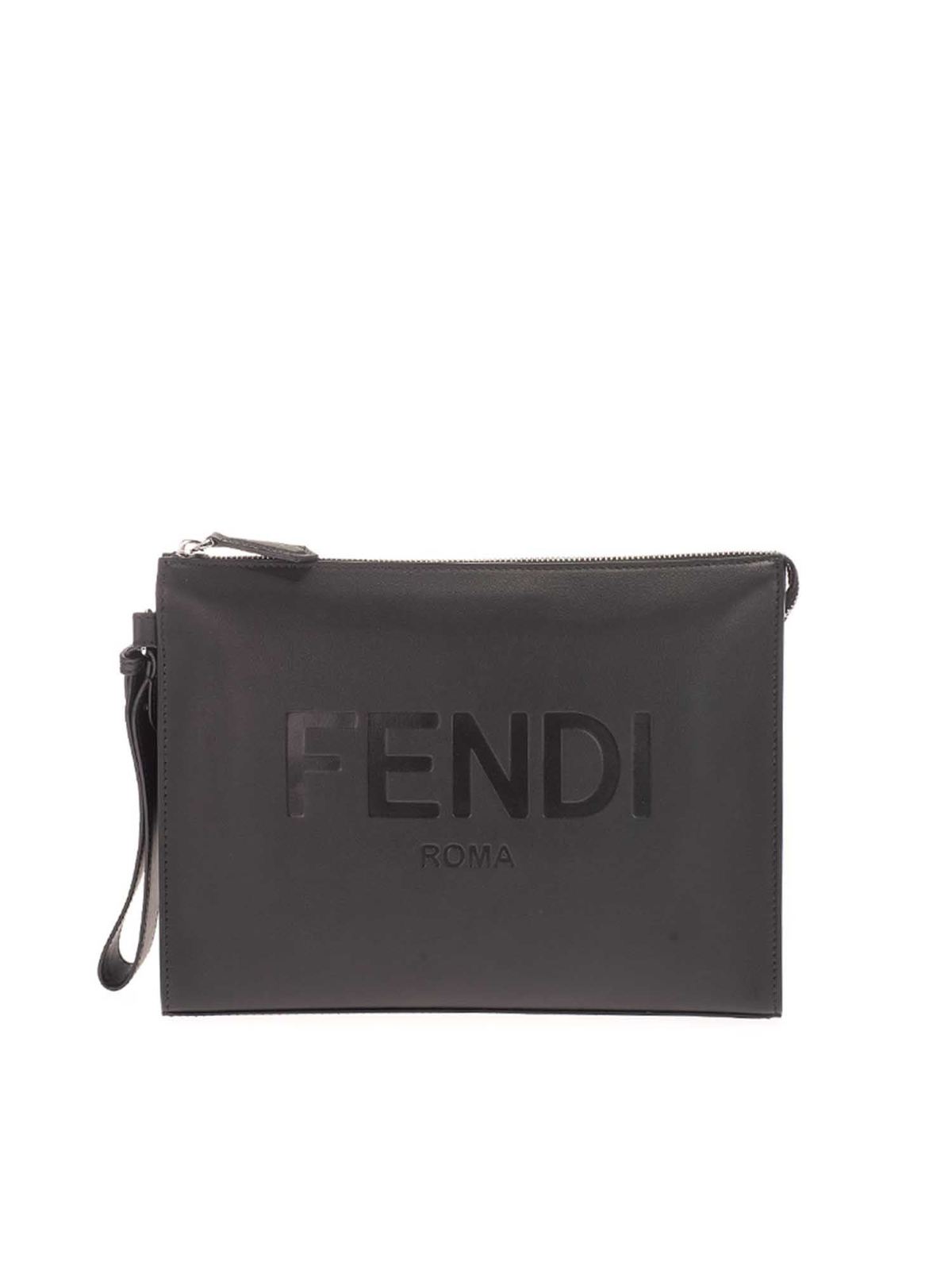 FENDI FENDI ROMA FLAT POUCH BAG IN BLACK