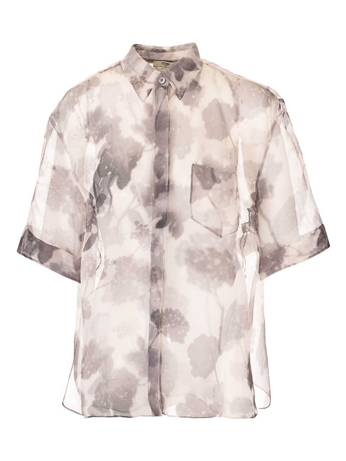 FENDI FLORAL PATTERN SHIRT IN GREY AND WHITE