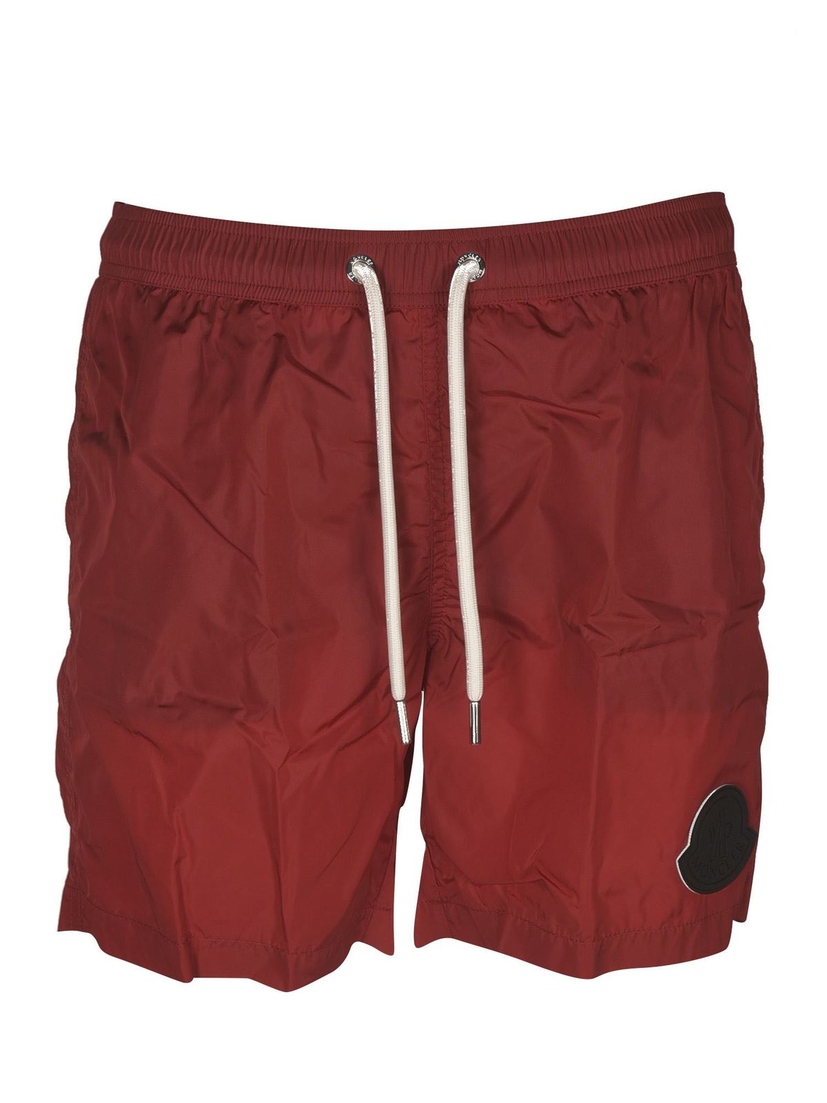 MONCLER MAXI LOGO PATCH SWIM SHORTS IN RED