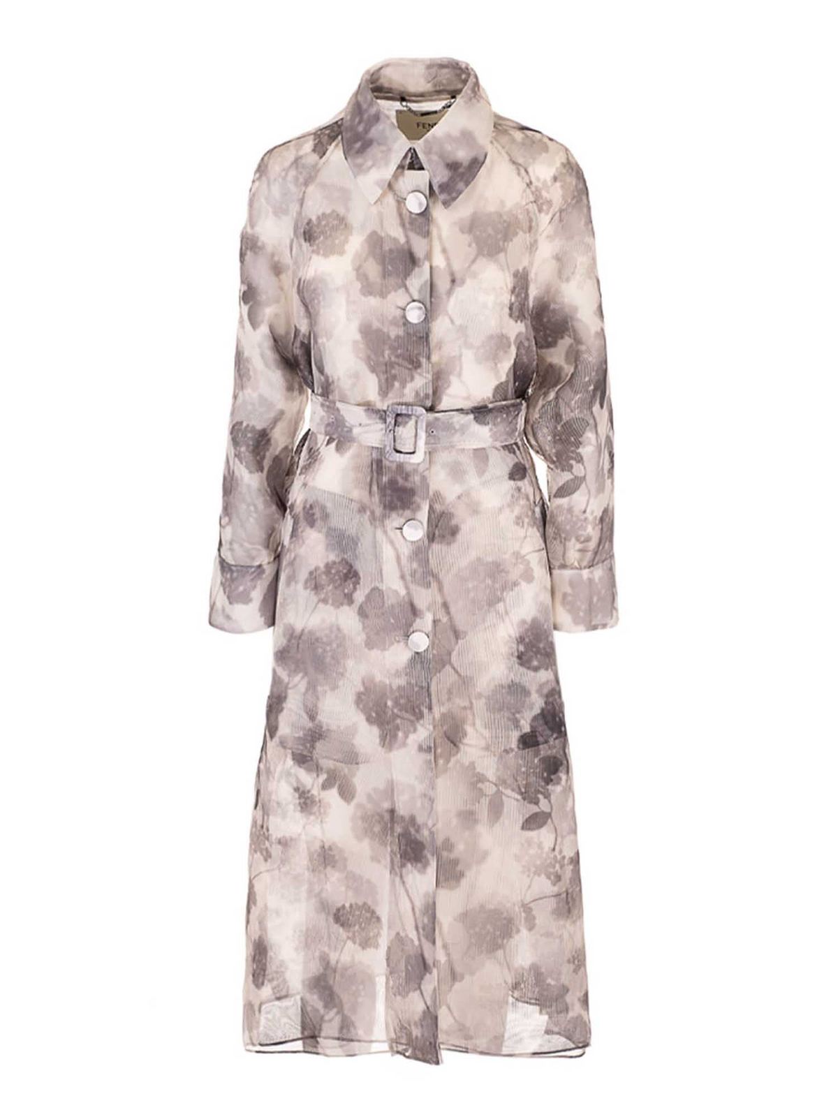 FENDI ORGANZA TRENCH COAT IN GREY AND WHITE