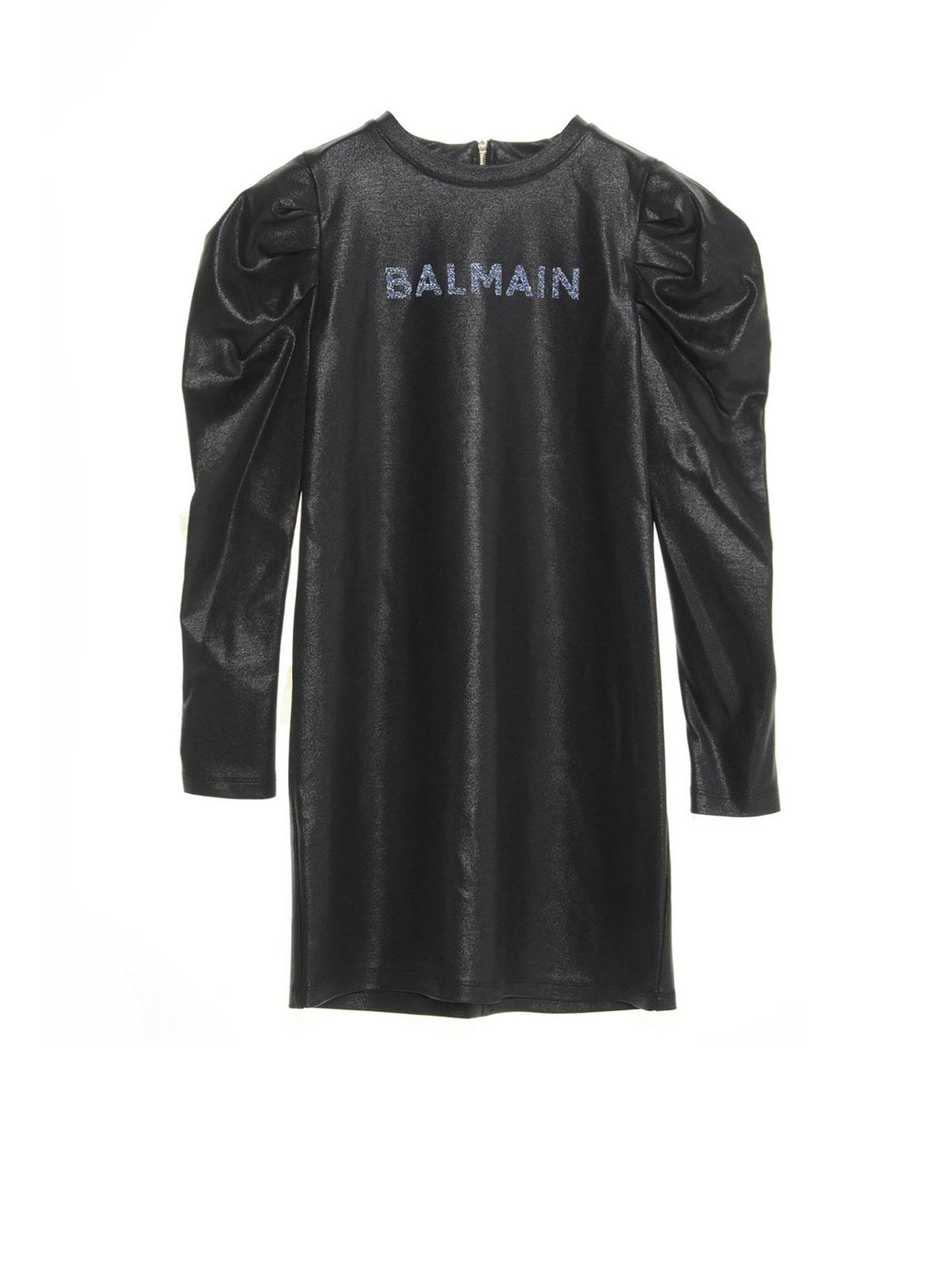 Balmain Kids' Rhinestones Logo Dress In Grey In Black