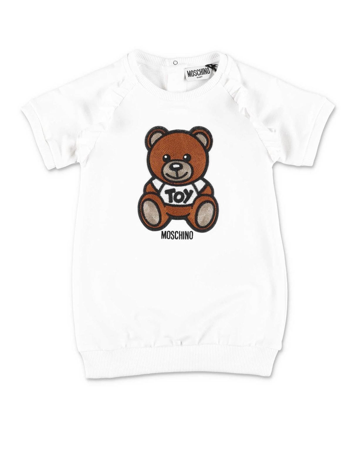 Moschino Kids' Teddy Bear Raglan Sleeves Dress In White