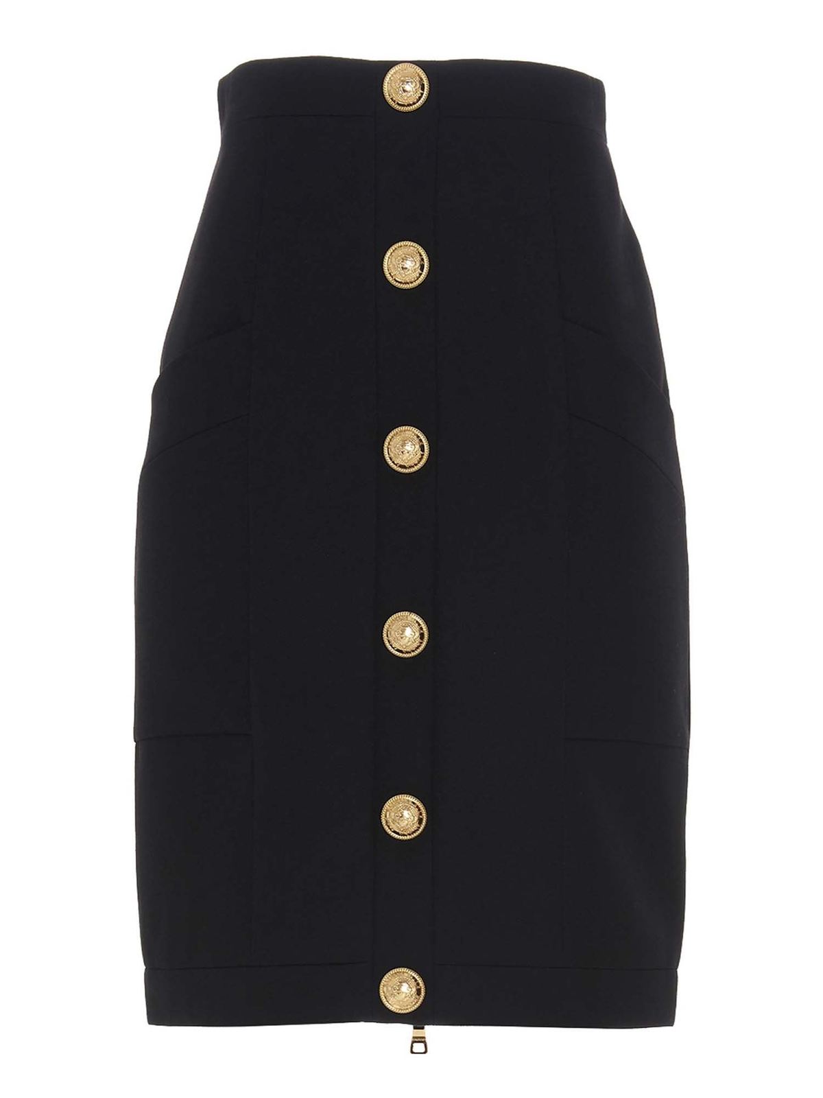 BALMAIN GOLD COLORED BUTTONS SKIRT IN BLACK