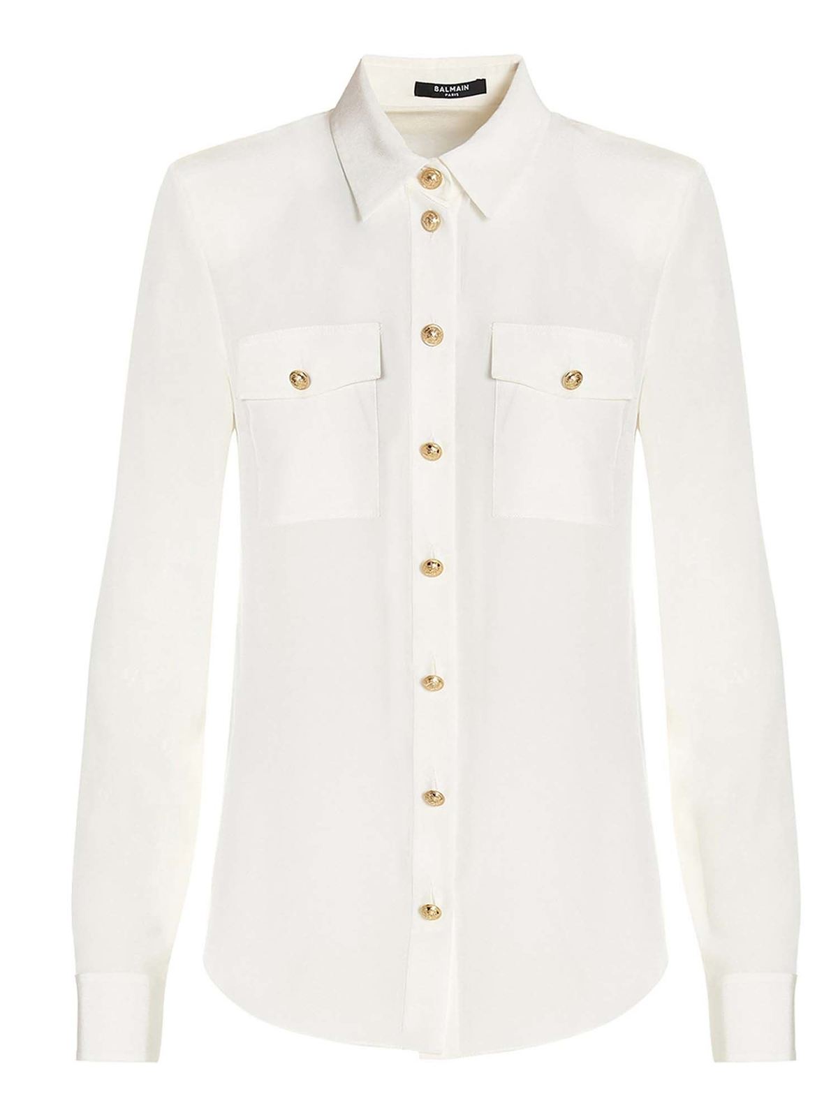 BALMAIN GOLD COLORED BUTTONS SHIRT IN WHITE