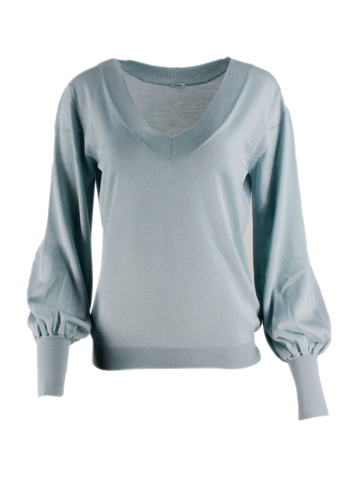 Malo PUFFED SLEEVES SWEATER IN AQUAMARINE COLOR