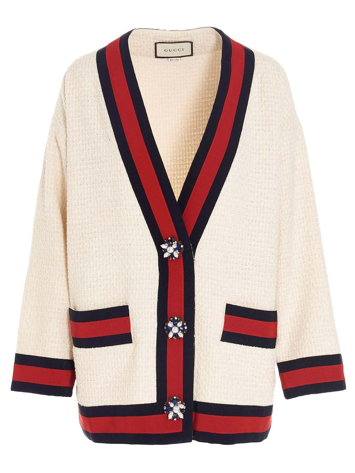 GUCCI RED AND BLACK DETAILS CARDIGAN IN WHITE