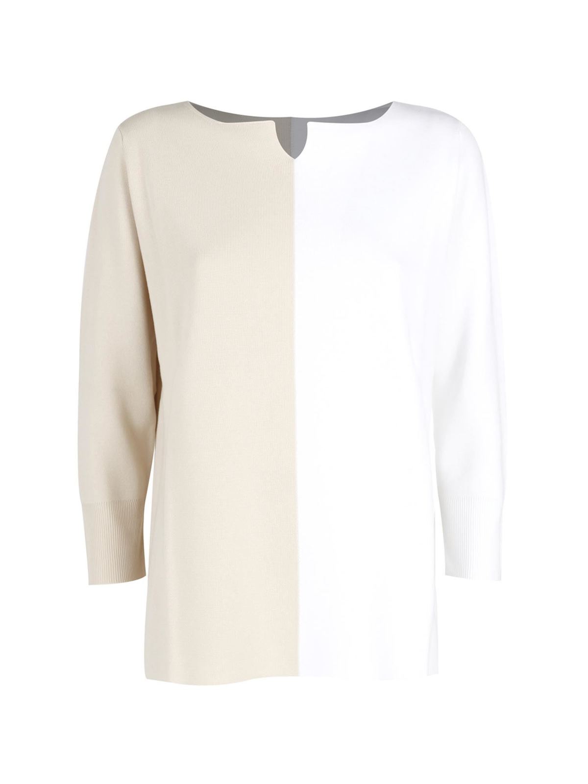 LE TRICOT PERUGIA COLOR BLOCK SWEATER IN WHITE AND BEIGE
