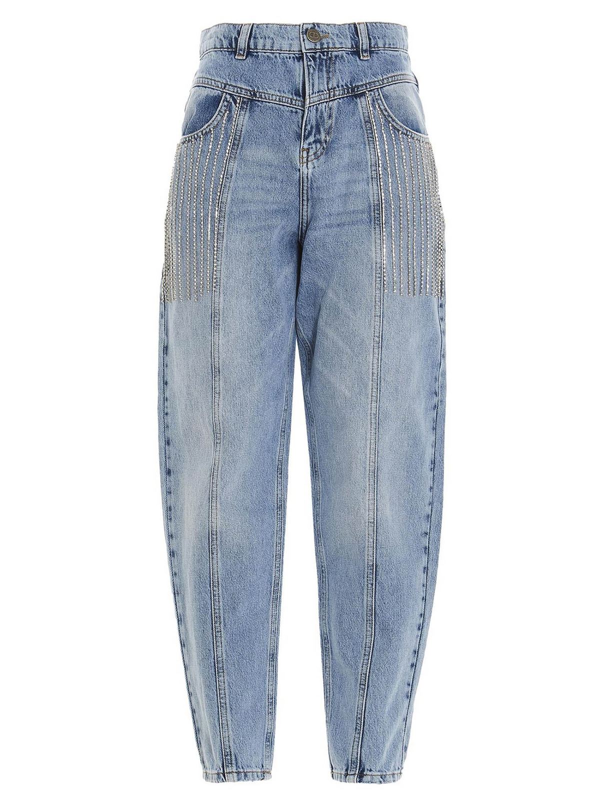 Twinset - Rhinestone fringes carrot jeans in light blue - straight leg ...