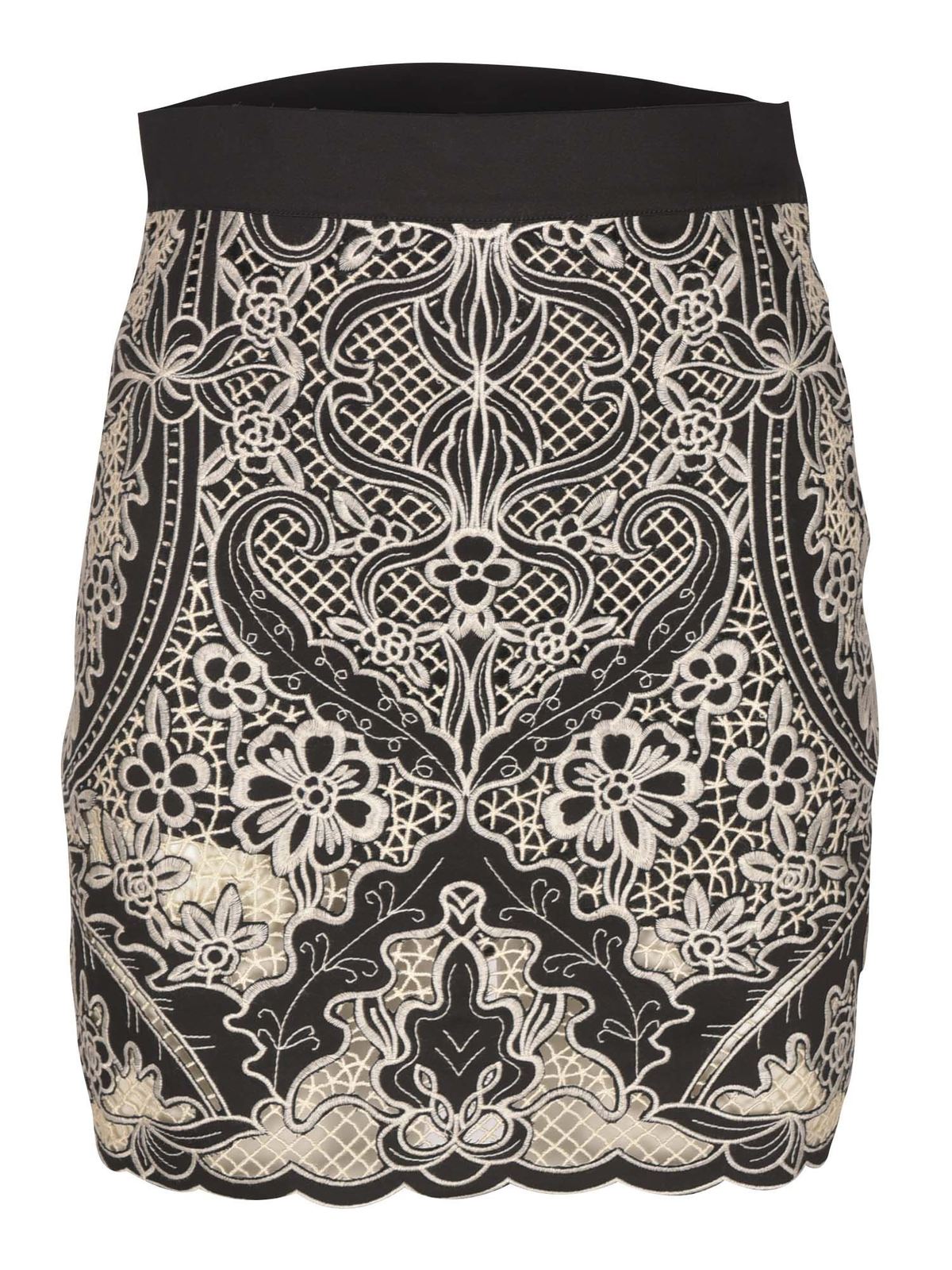 TWINSET CONTRASTING EMBROIDERY SKIRT IN BLACK