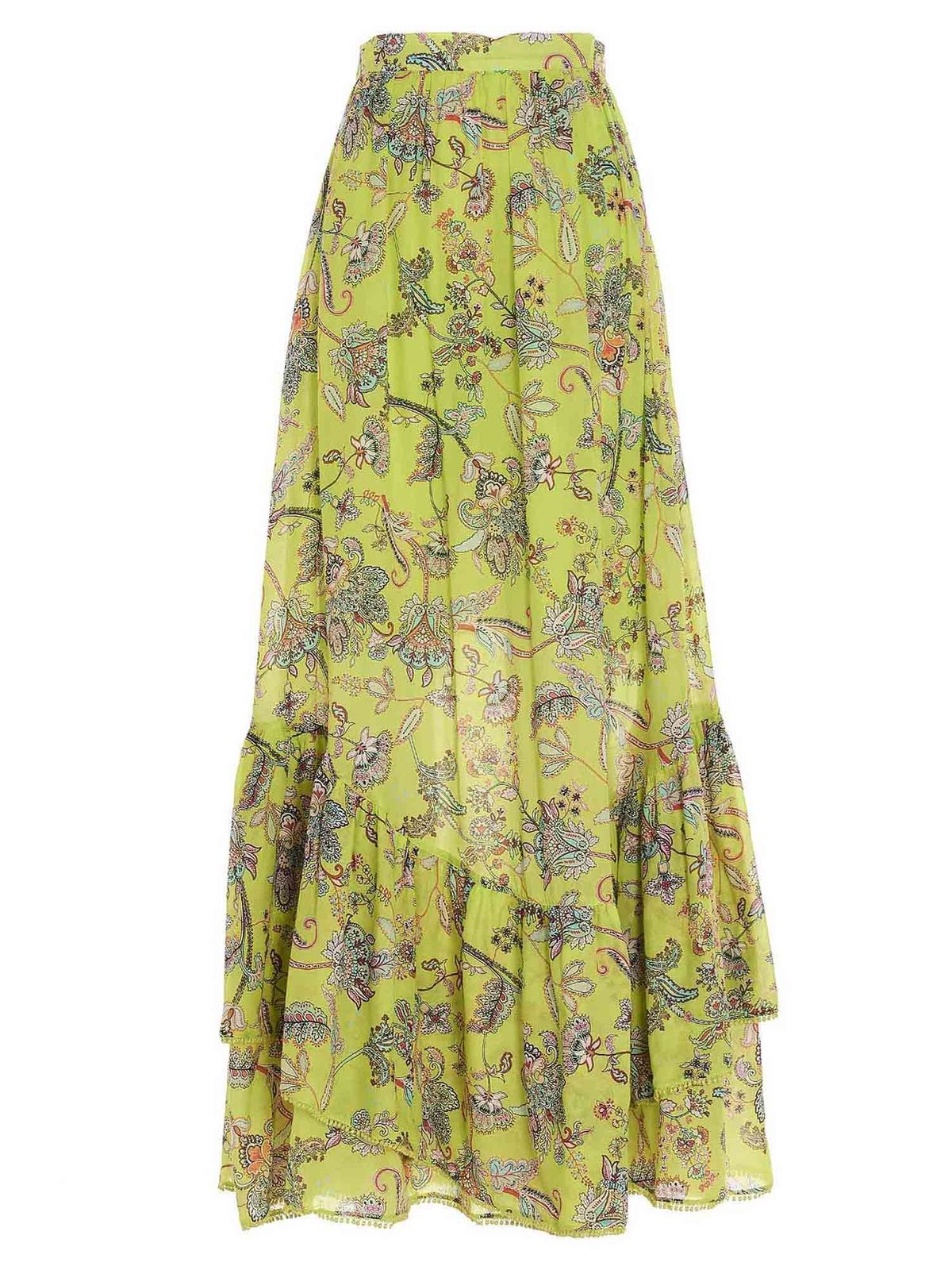 TWINSET INDIAN FLOWER PRINT SKIRT IN LED YELLOW COLOR