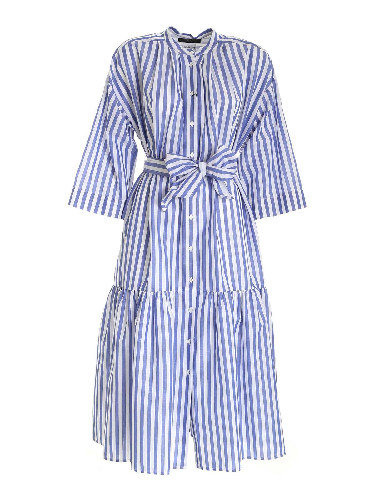 Weekend Max Mara Verres Stripes Dress In White And Blue | ModeSens