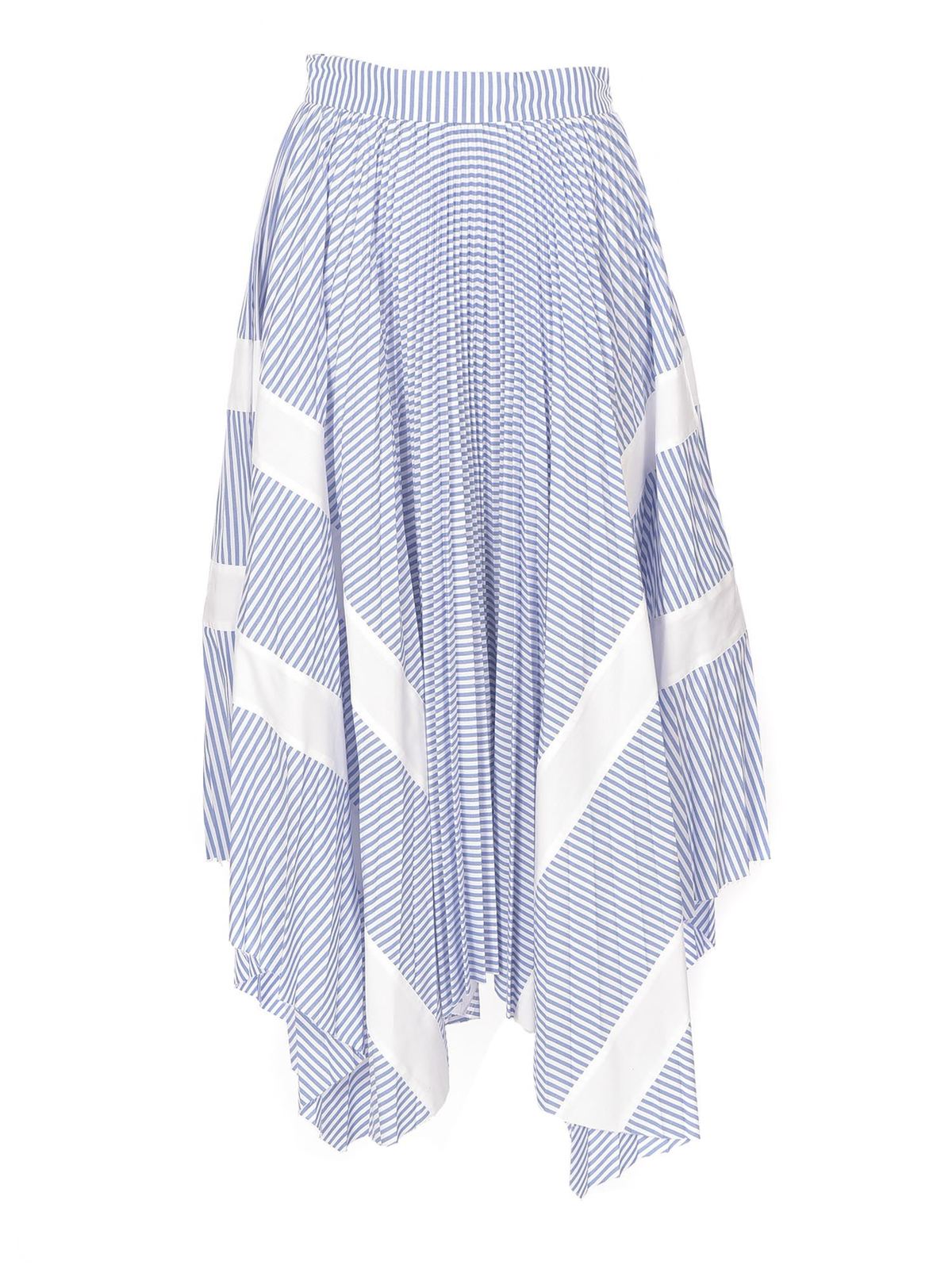 PALM ANGELS ASYMMETRICAL STRIPED SKIRT IN LIGHT BLUE AND