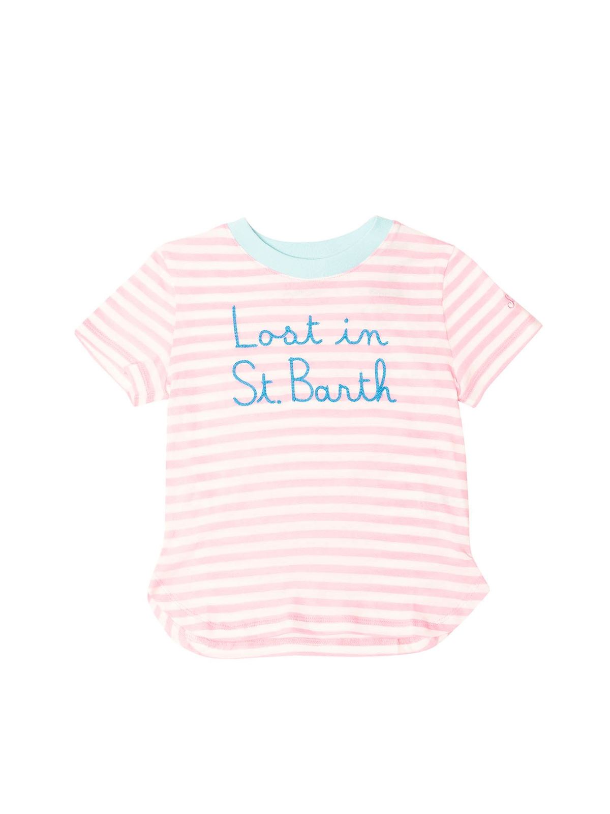 MC2 SAINT BARTH STRIPED LOGO T-SHIRT IN PINK