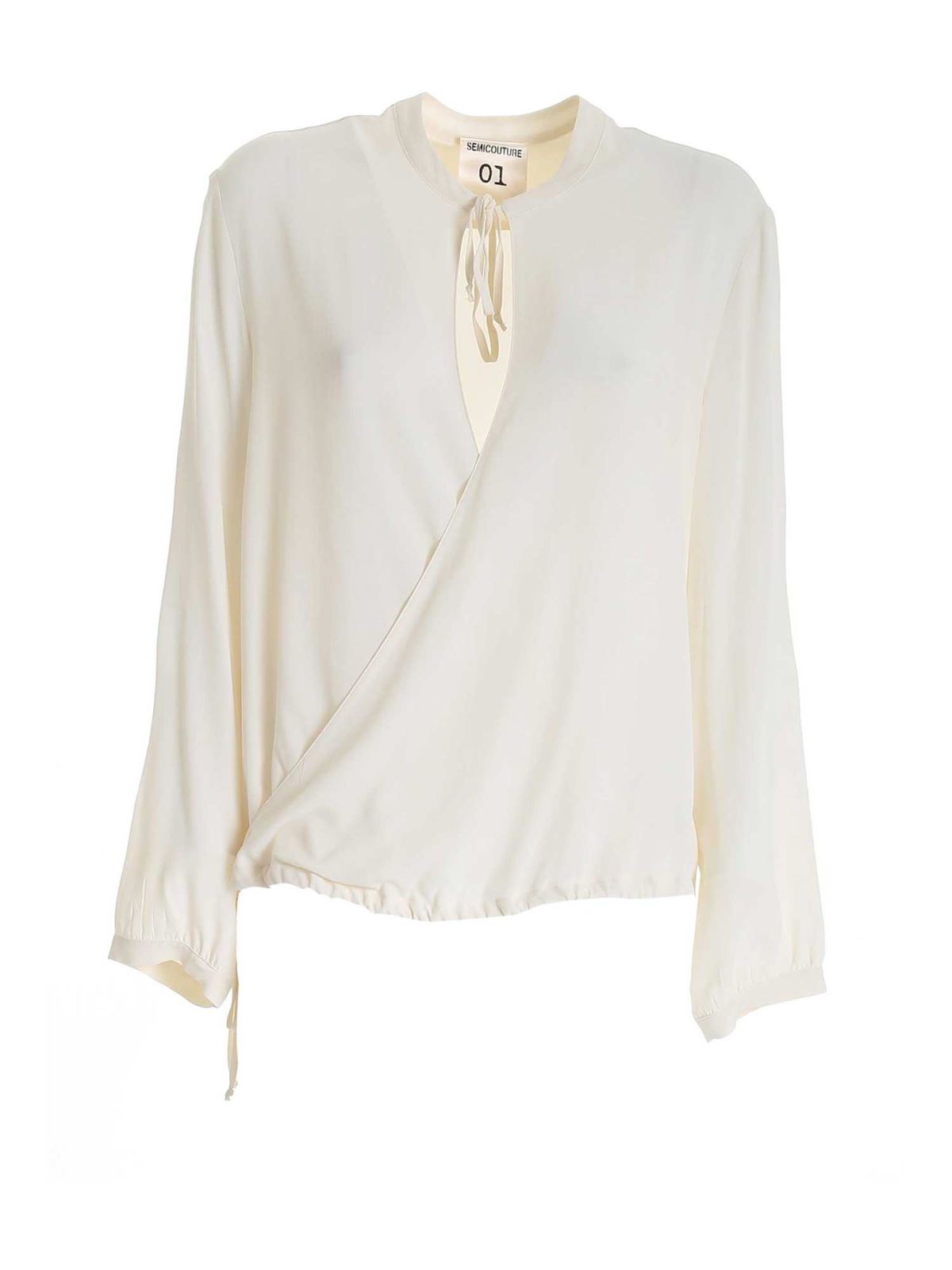 Blouses Semicouture - Drawstring blouse in white - S1YY1SU07A100