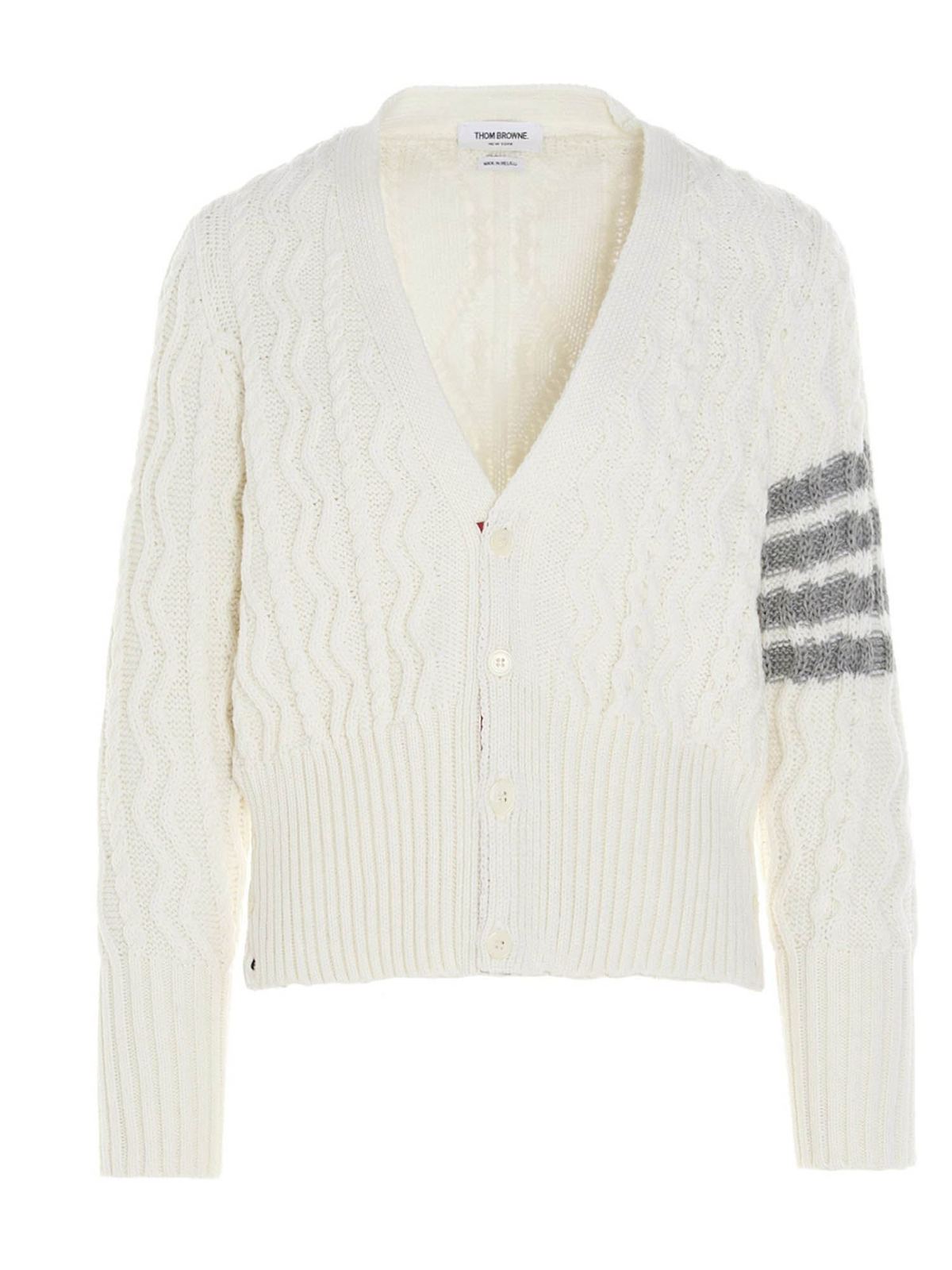 Thom Browne - 4 Bar cardigan in white - cardigans - MKC309AY1006100