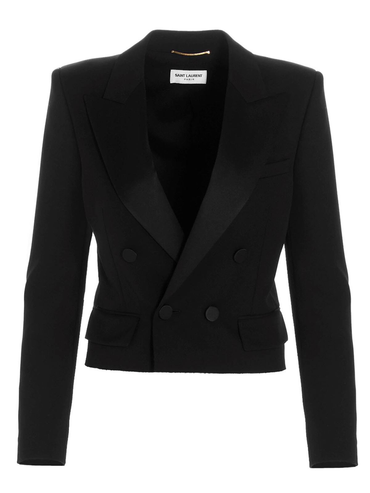 SAINT LAURENT CROPPED BLAZER JACKET IN BLACK