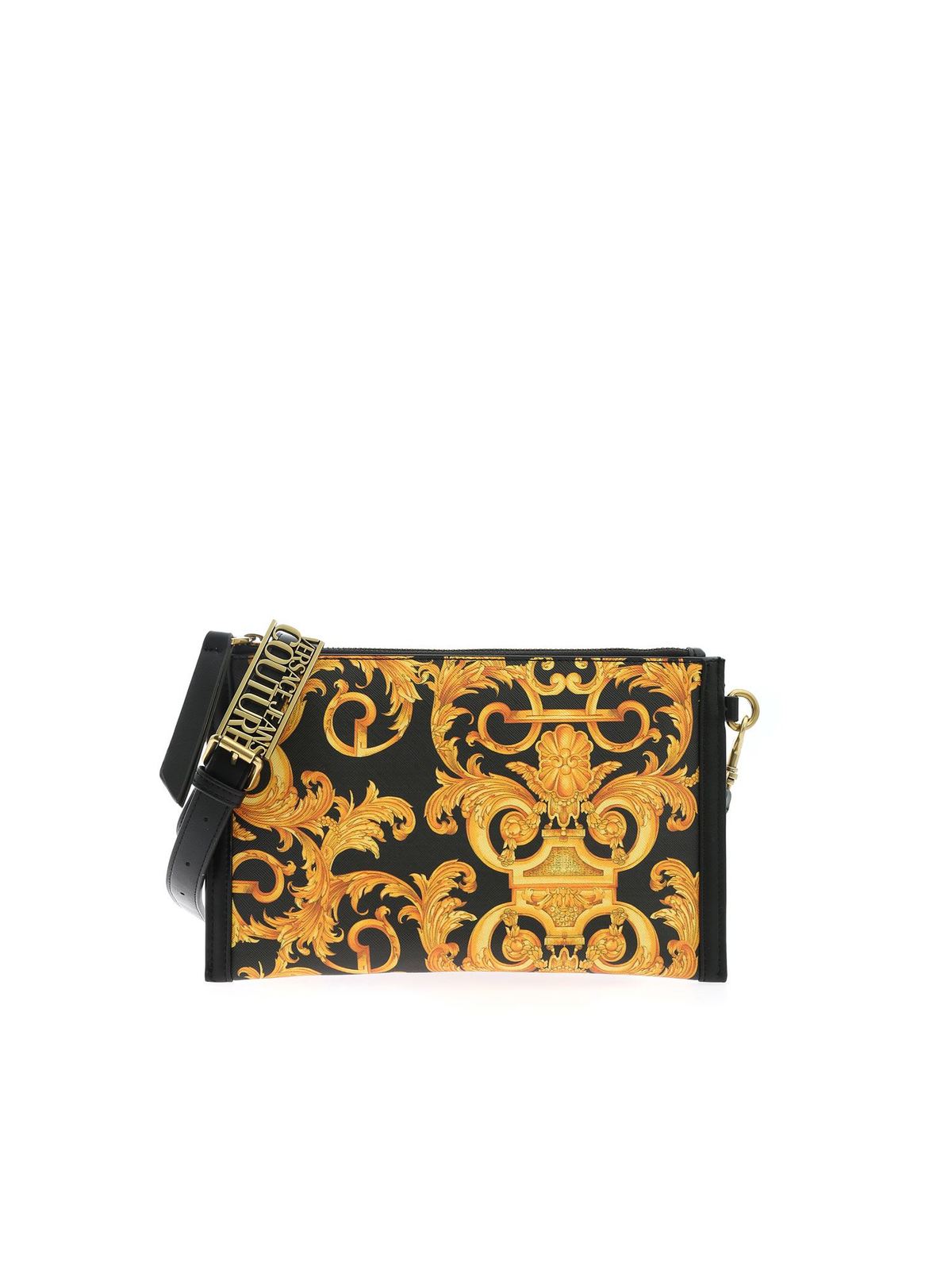 Versace Jeans Couture Baroque Clutch Bag In Black