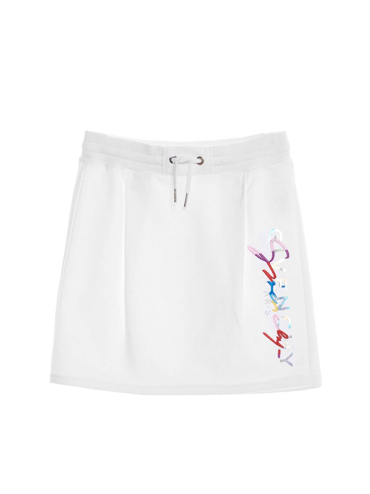 GIVENCHY EMBROIDERED LOGO SKIRT IN WHITE