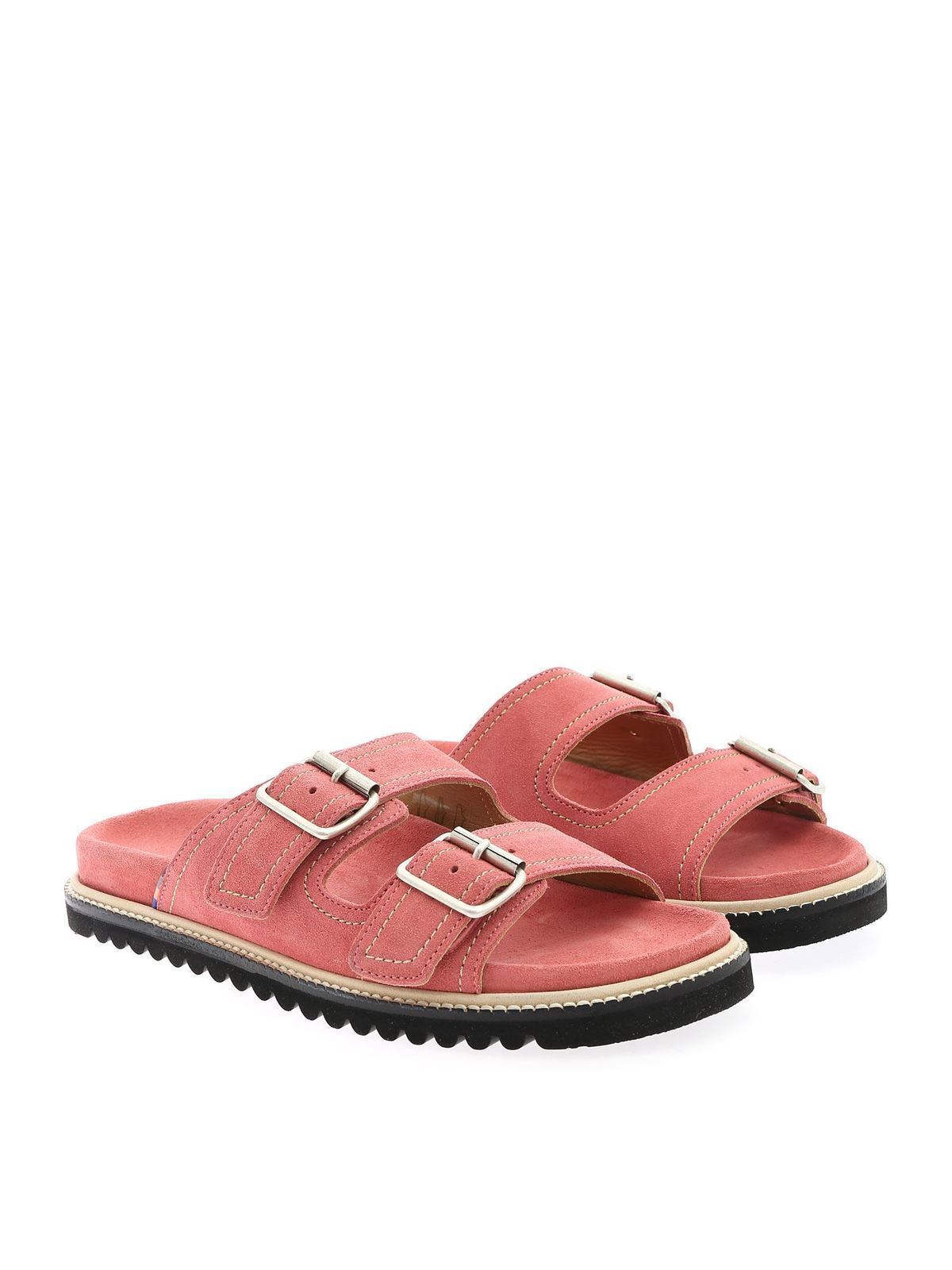 pink double buckle sandals