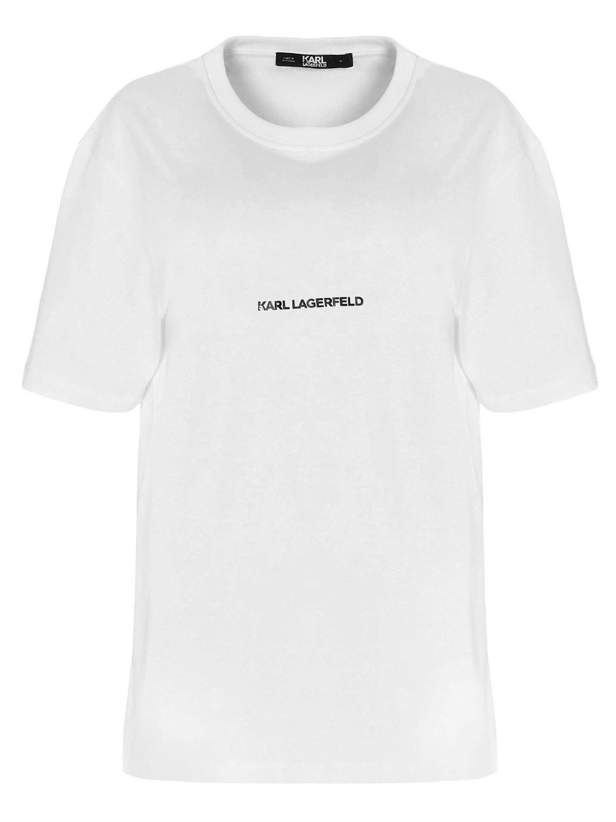 KARL LAGERFELD LOGO PRINT T-SHIRT IN WHITE