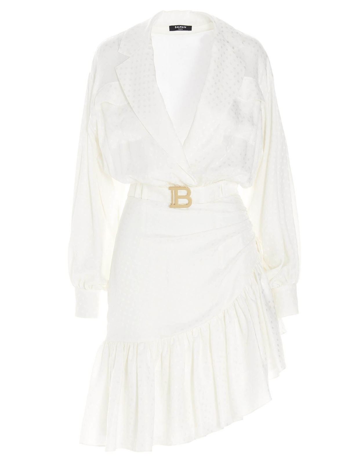 BALMAIN ASYMMETRICAL DRESS IN WHITE