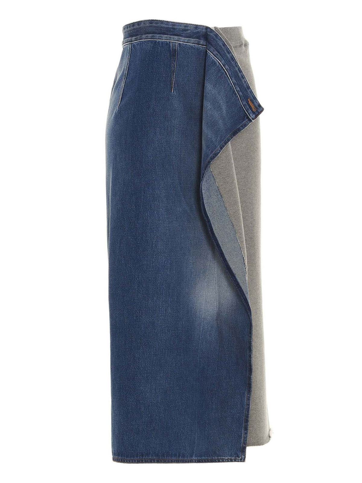 Long skirts MM6 Maison Margiela - Bi-material maxi skirt in blue and ...