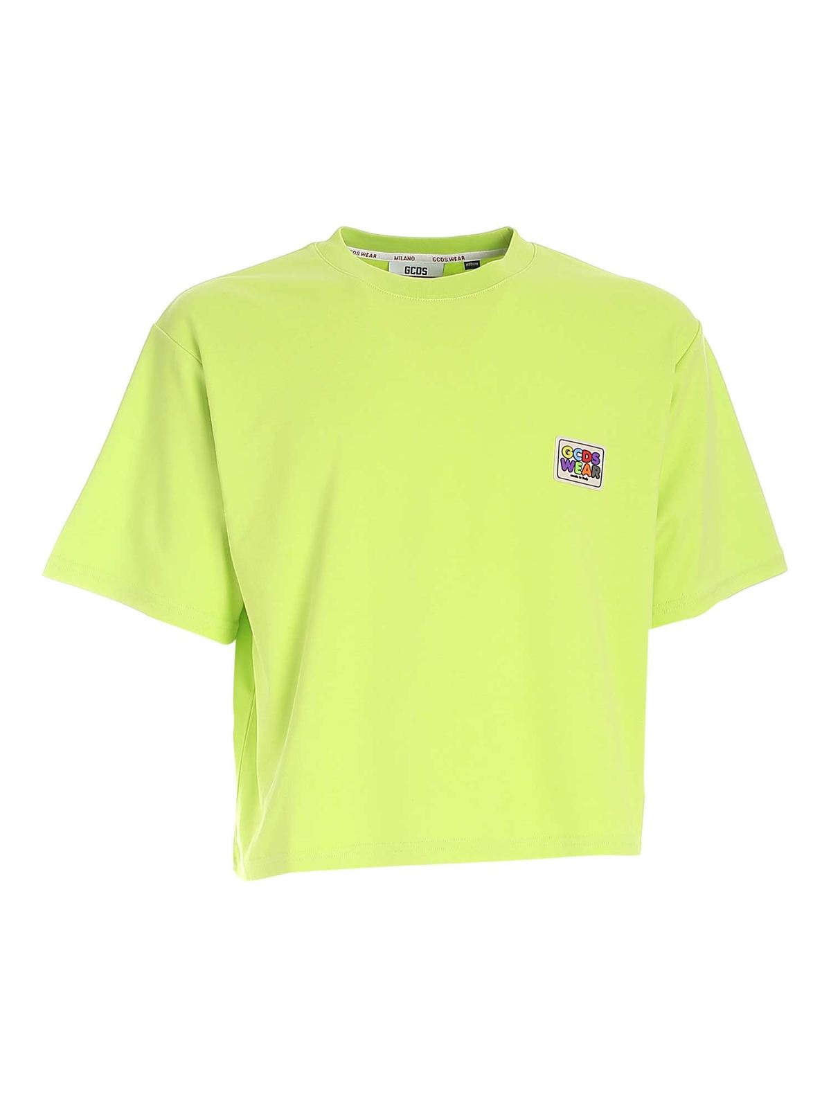 GCDS LOGO PATCH T-SHIRT IN ACID GREEN COLOR