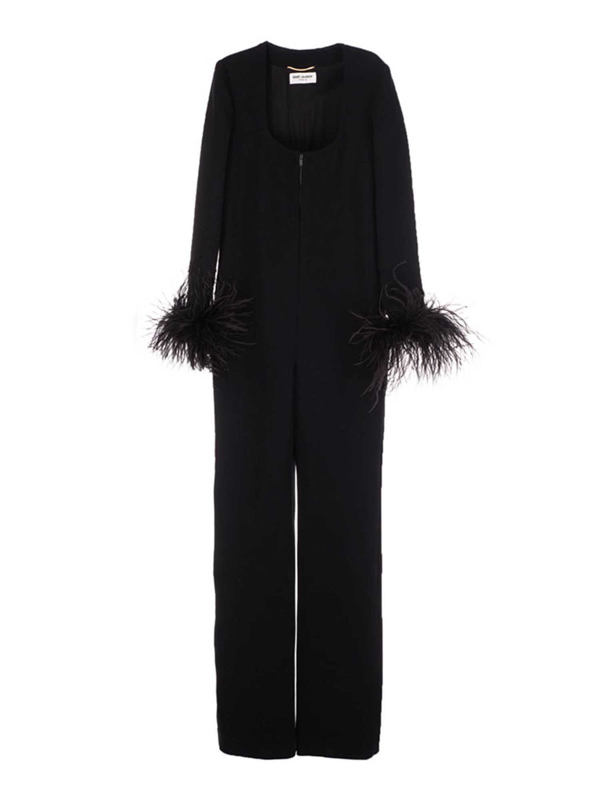 Saint Laurent - Feathers jumpsuit in black - jumpsuits - 659690Y288V1000